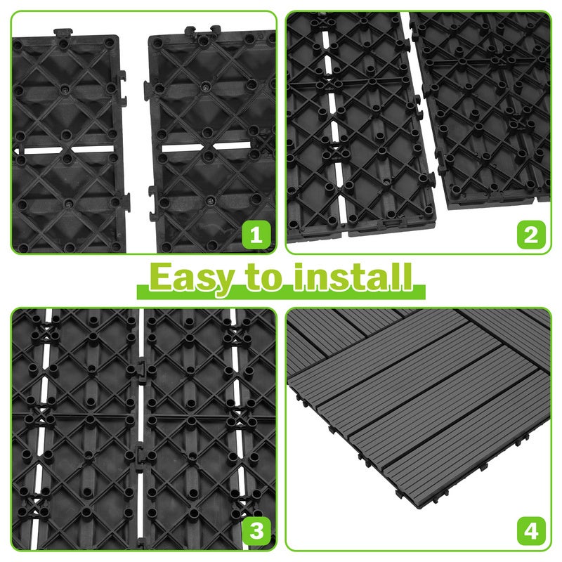 Juego de 11 losas de terraza de madera compuesta antracita con clip de WPC para jardín, piscina y balcón - 3