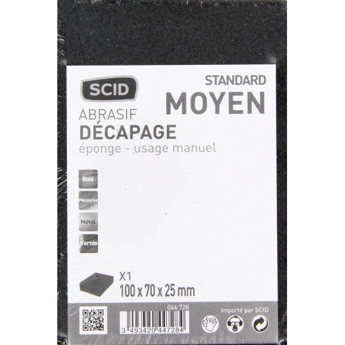 Eponge abrasive 4 faces 100 x 70 x 25 mm grain moyen SCID