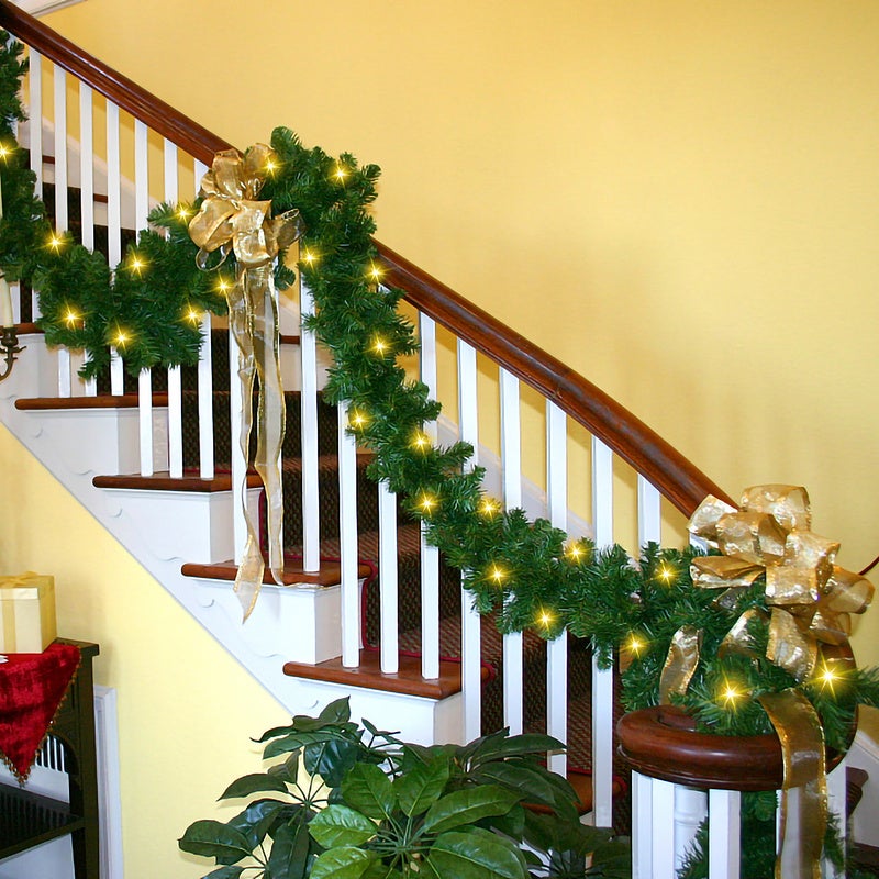 Couronne de Noël Guirlande de Noël 5m 100 LEDs- lumineuse Décoration en sapin artificiel - avec lumières blanc - chaud pour porte/fenêtre/balustrade - 8