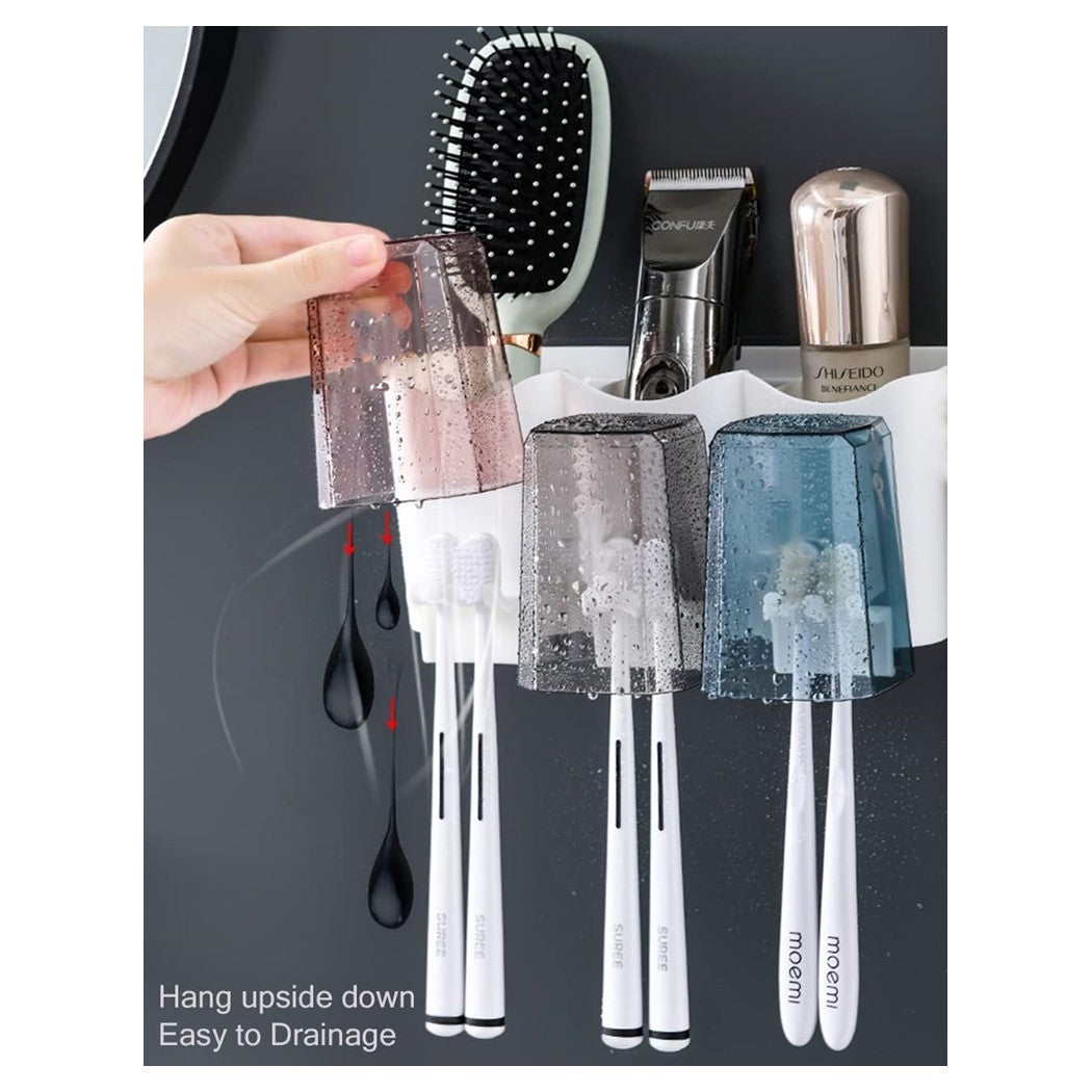 Portaspazzolino Da Parete Adesivo, Set Bagno Con 3 Bicchieri E Portadentifricio, Organizer Salvaspazio Per Bagno E Cucina - 6