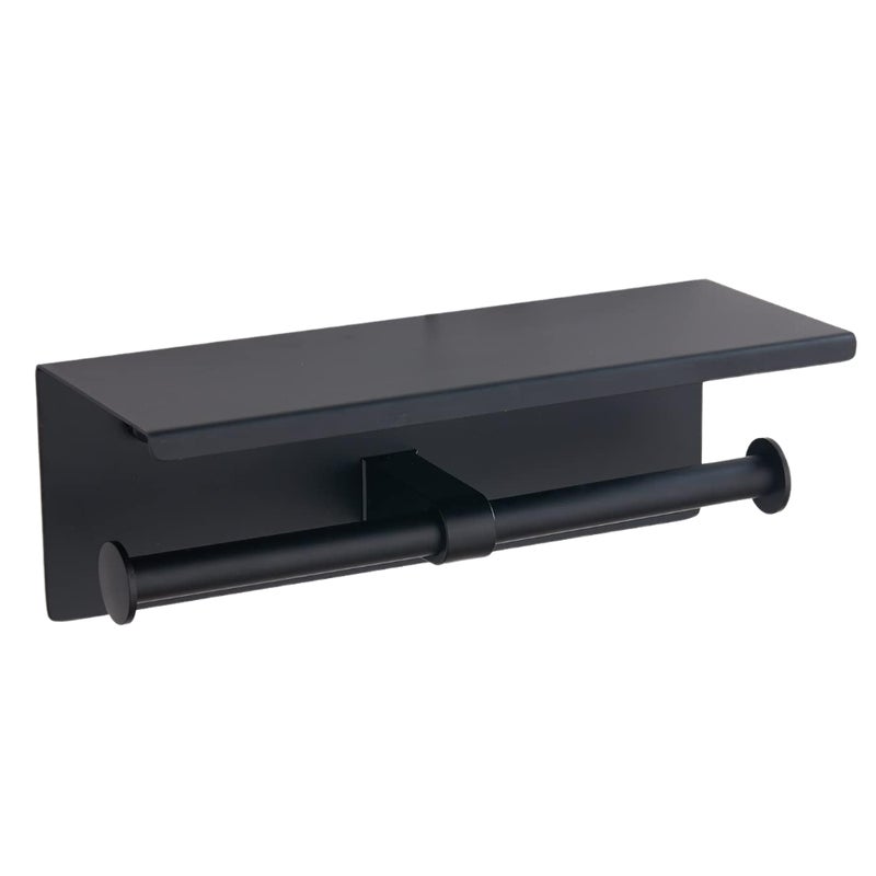 Uchwyt ścienny na papier toaletowy ze stali nierdzewnej 304 z półką i podwójną kolumną (czarny)