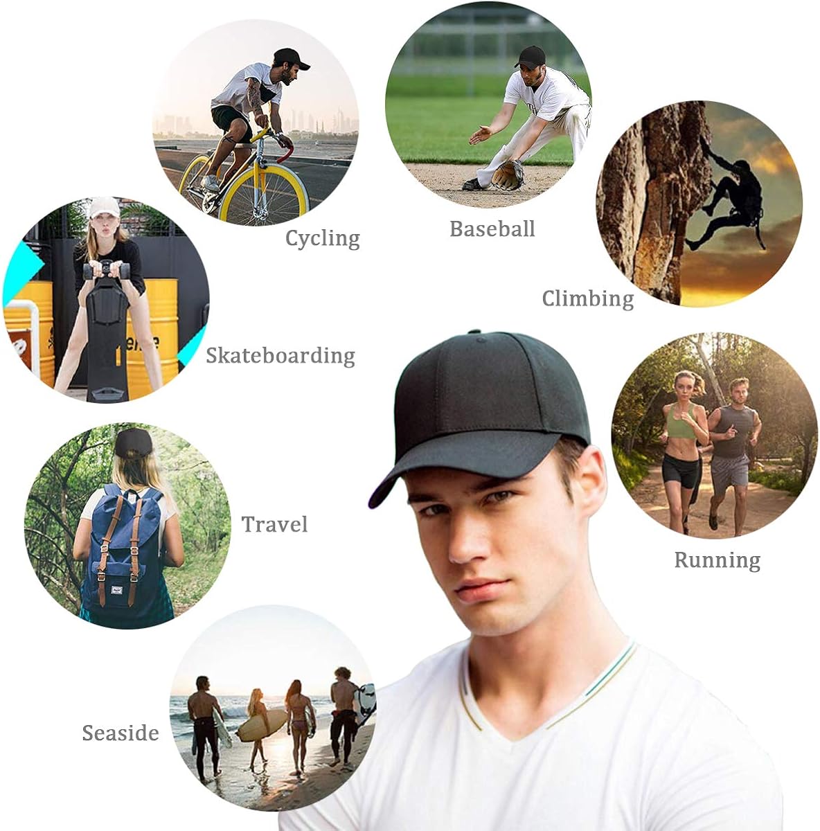 Casquette de Baseball Casquette Classic 6 Panel Adjustable Sport pour Homme et Femme Convient aux Tours de tête 56-59cm - 5