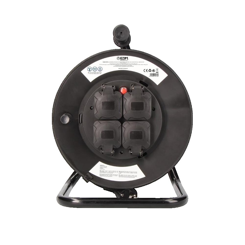 Edm Enrollacables Profesional Con Protector Térmico 3X2.5mm 25M 4 Tomas Con Tapa 3000W 250V , Leroy Merlin