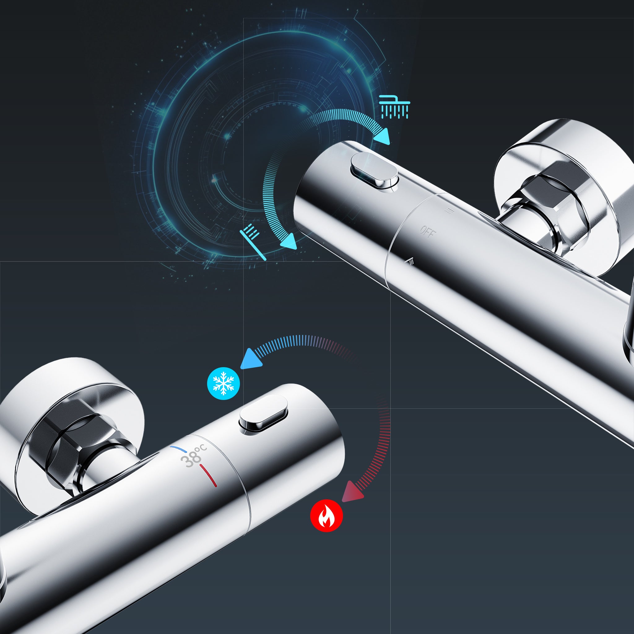 HOROW Ensemble de Douche Thermostatique, Ensemble Douche avec 5 modes, kit de douche effet pluie chromé, valve en laiton, hauteur réglable - 5