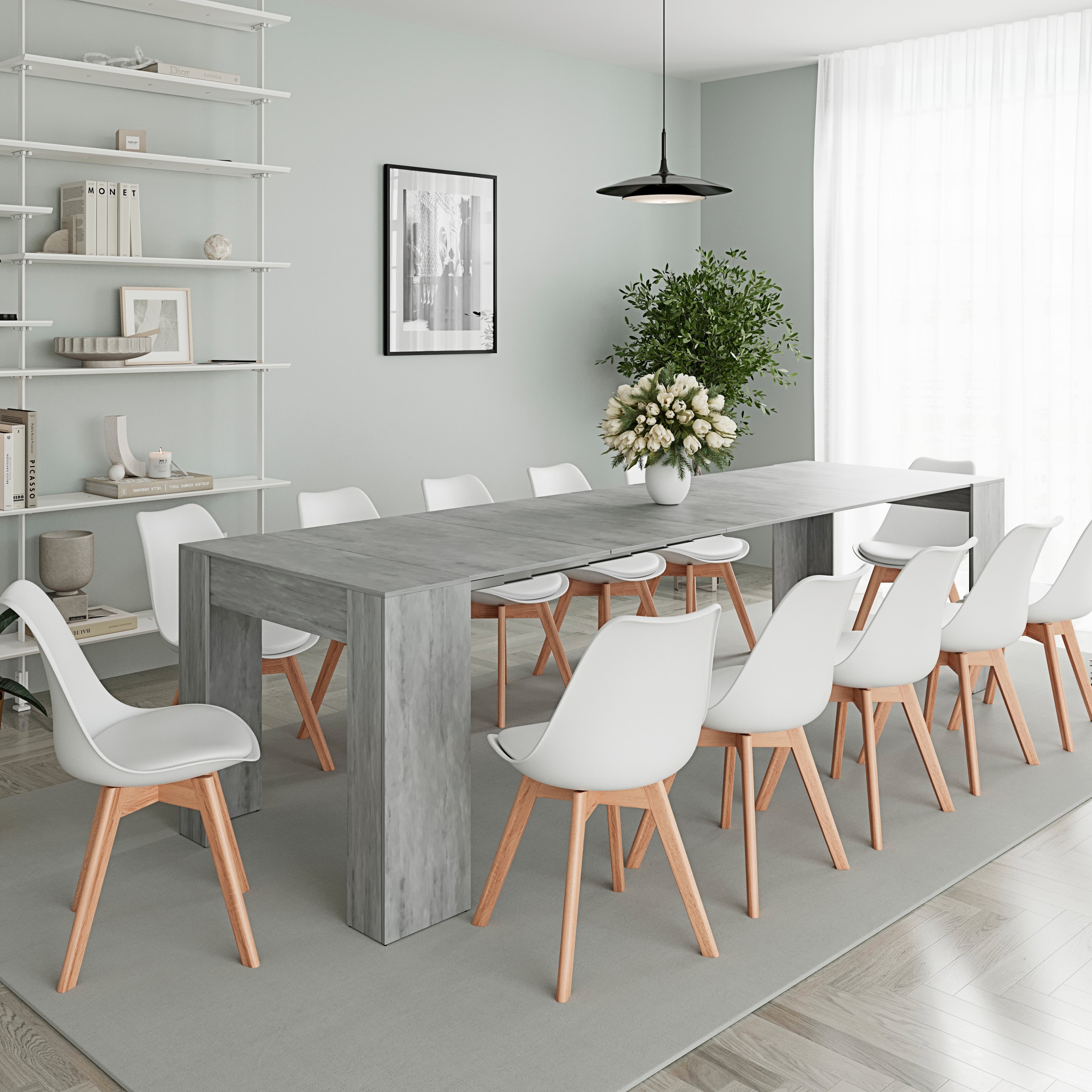 Tavolo allungabile consolle fino a 3 metri 14 posti salvaspazio multiposizione grigio cemento - 2