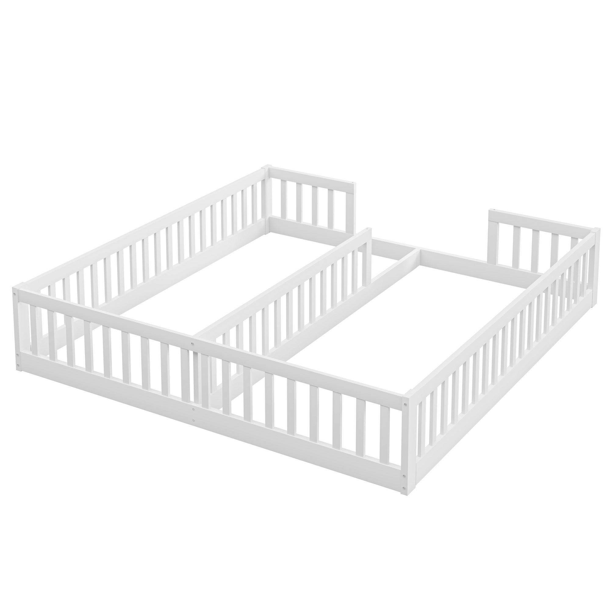 Cama de criança 2x90x200cm em madeira maciça - com grades - sem base de ripas - Branco - 9