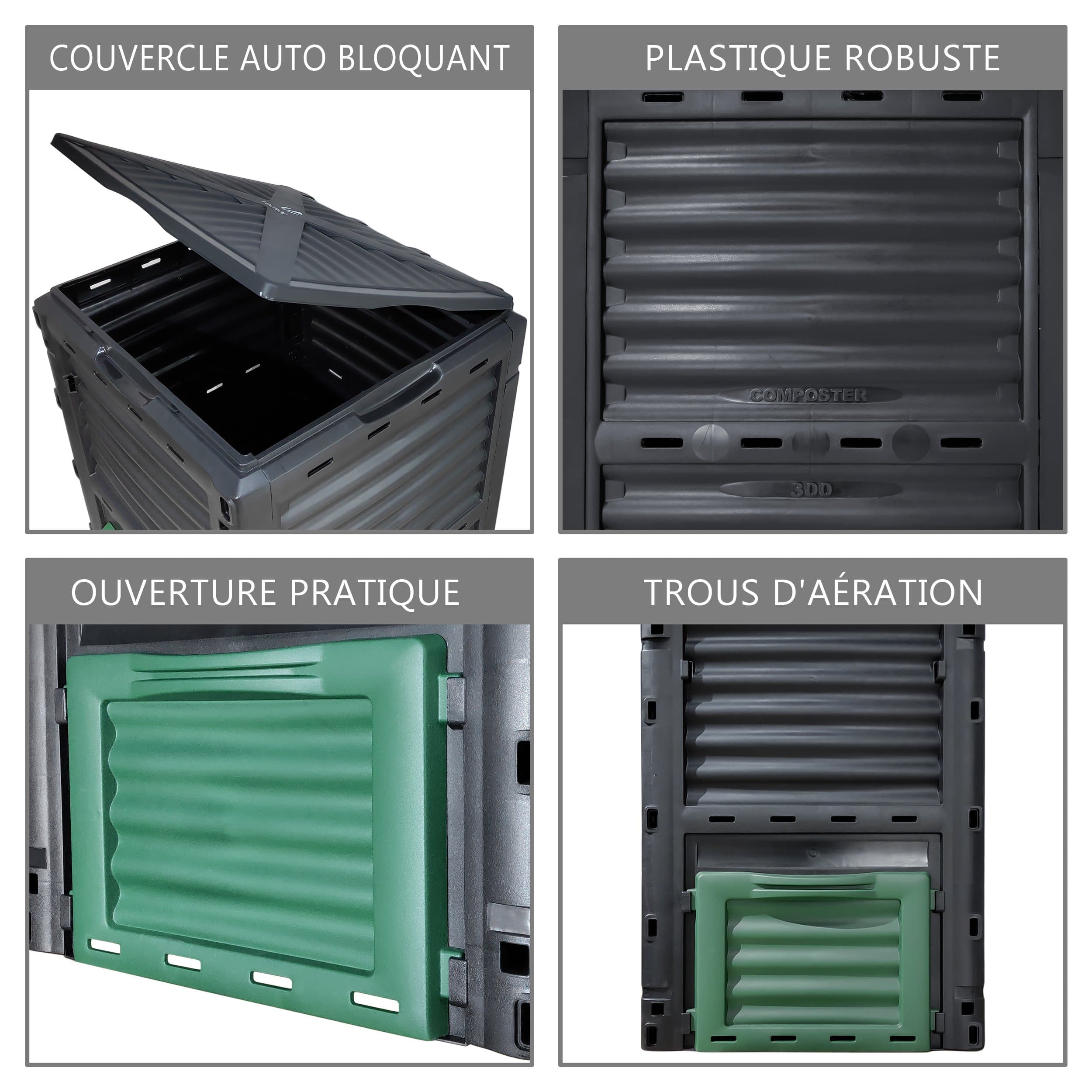 Composteur de jardin 300L qualité supérieure - Bac à composte pour jardin déchets - Résistant aux chocs et aux UV - VOUNOT® - 5