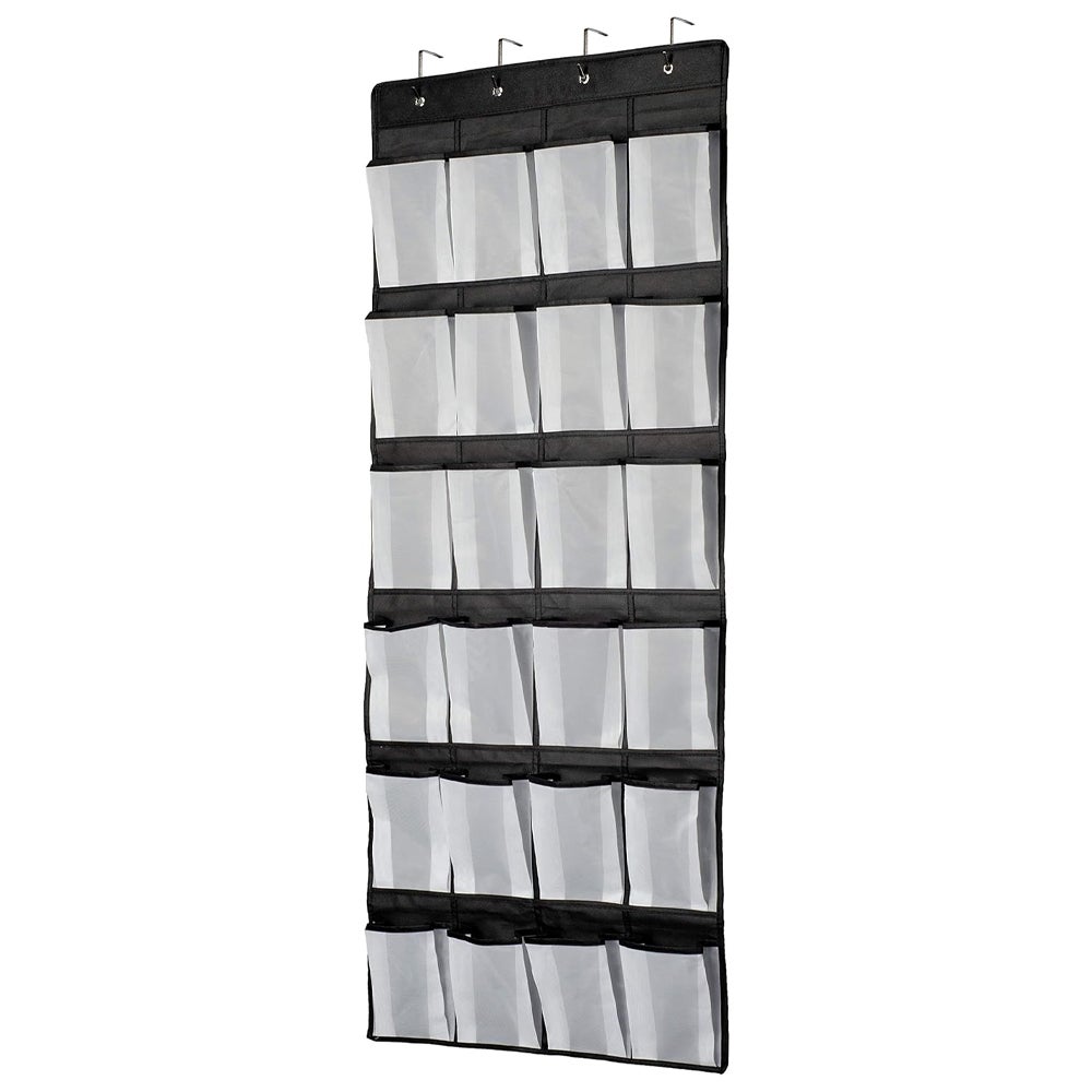 36-Pair Over-the-Door Shoe Rack – White Metal Organizer With Hooks – Space Saving