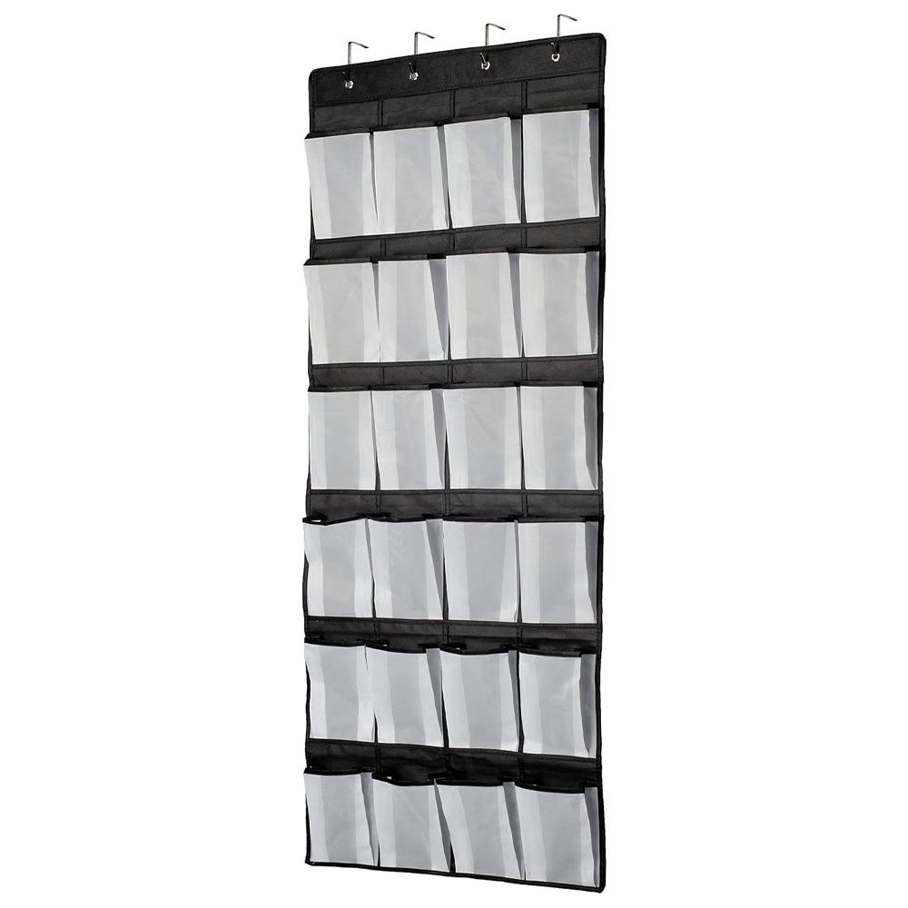 36-Pair Over-the-Door Shoe Rack – White Metal Organizer With Hooks – Space Saving