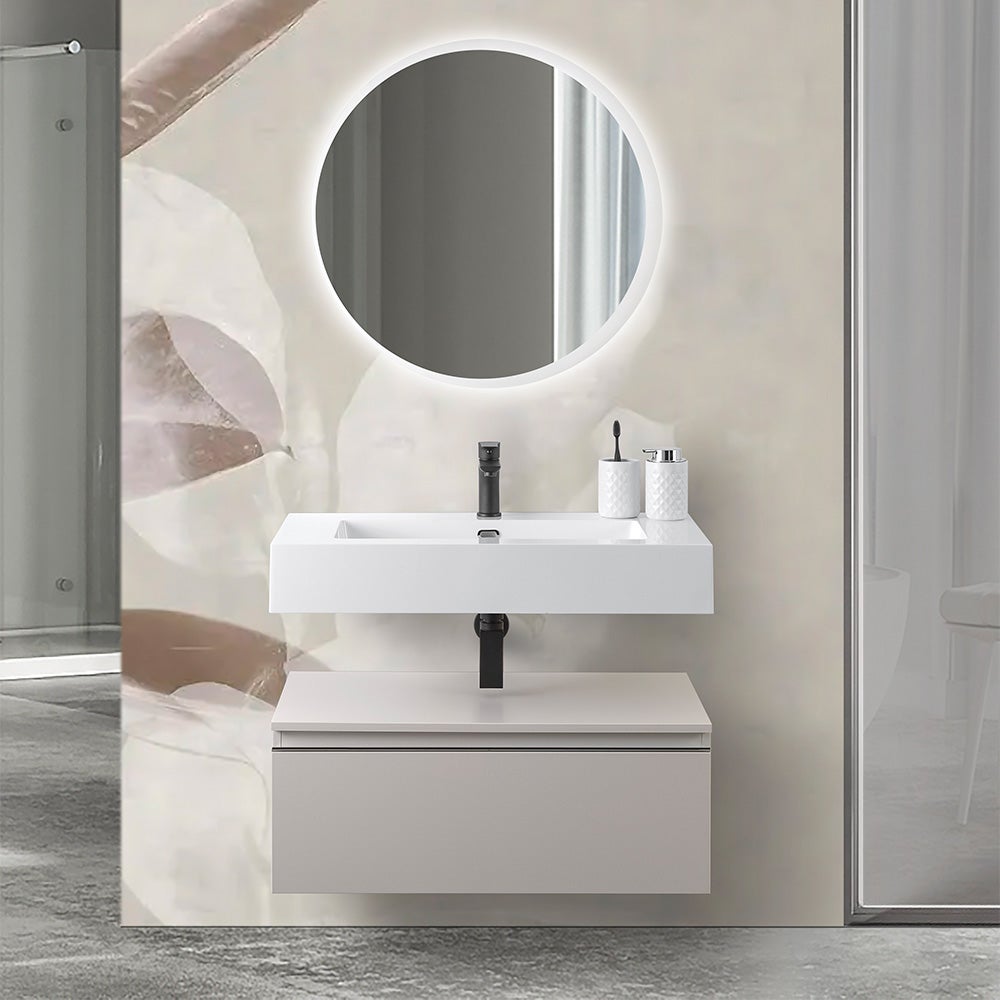 Lavabo suspendu 70 cm en résine blanche brillante Lodi - 5