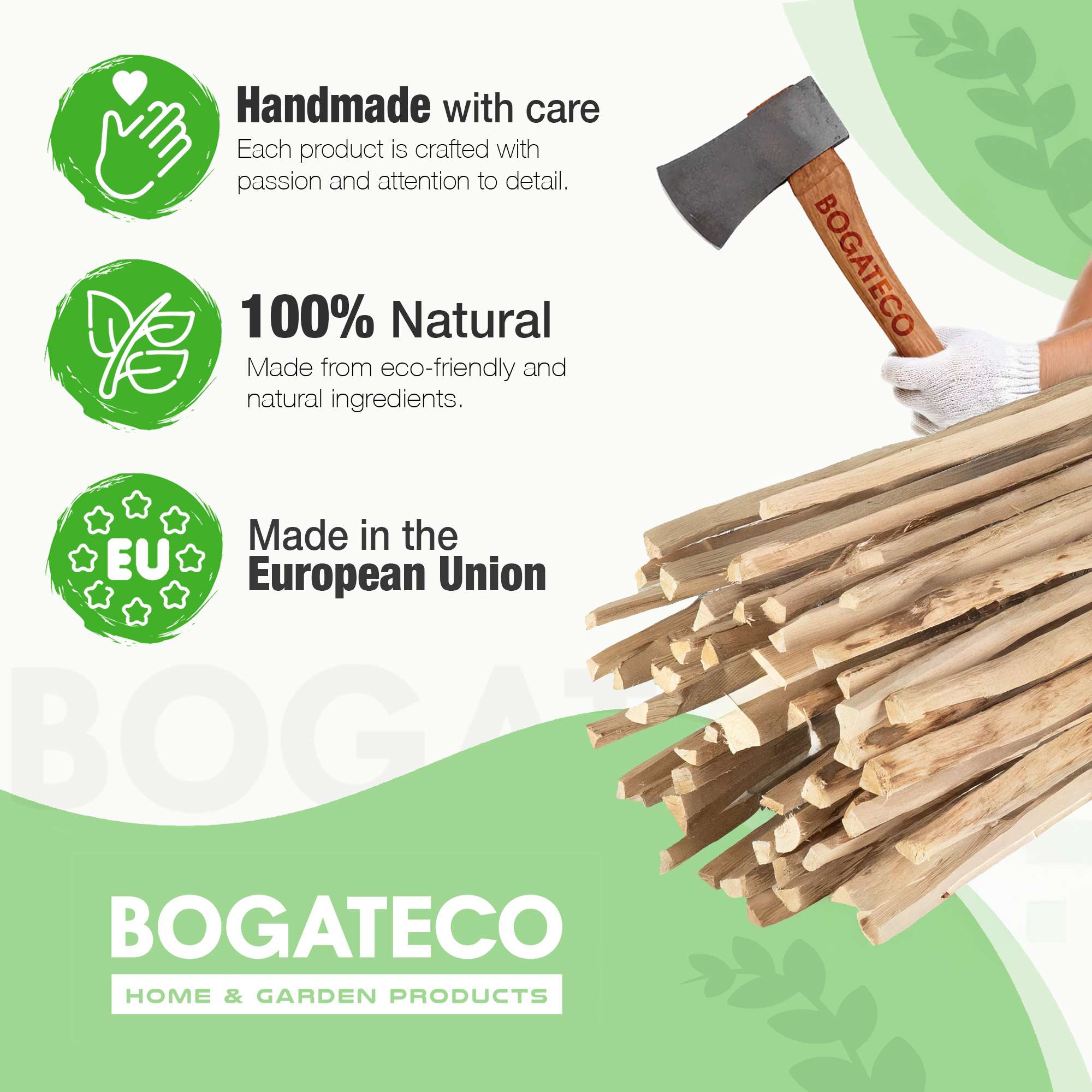 BOGATECO Lot de 3 Bordures de Jardin en Noisetier Brun - Longueur 60 cm - Hauteur 20 cm - Clôture à Planter Imprégnée - Support de Parterre - 6