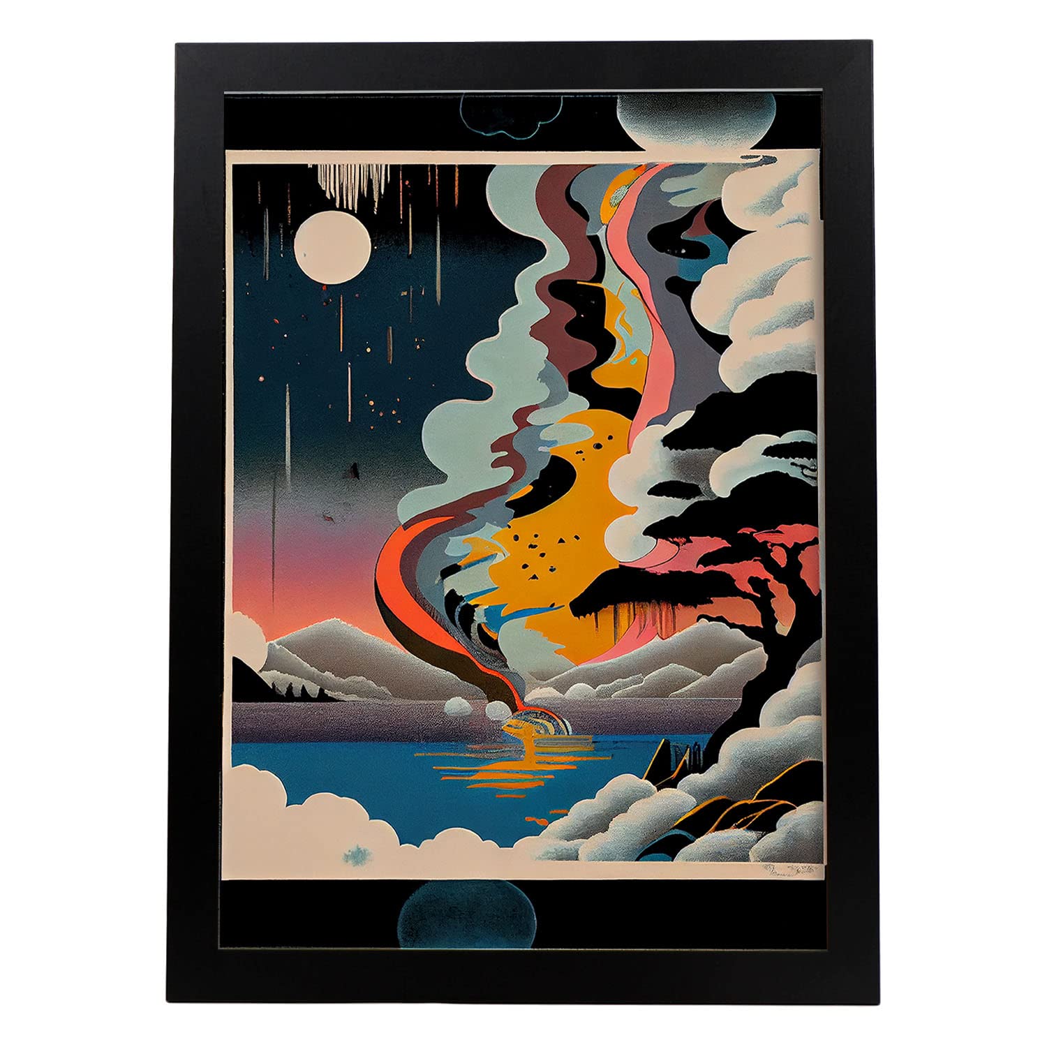 Nacnic poster bosque en el estilo de arte japonés ukiyo paisajes abstractos y surrealistas en ilustraciones de arte oriental a3 marco negro