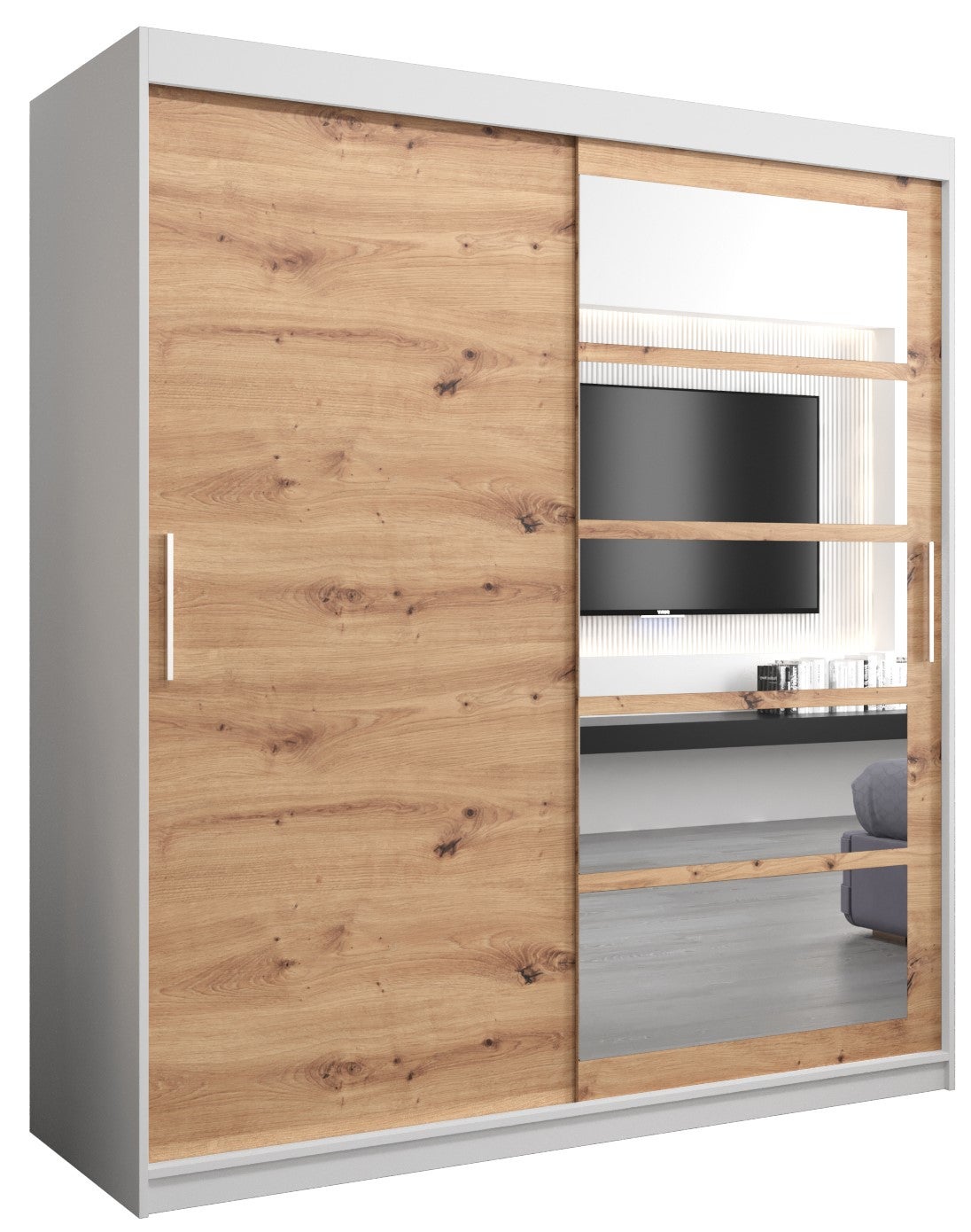 Szafa przesuwna garderoba ROMA 1 180 x 62 x 200 cm Biały + Artisan - Abiks Meble