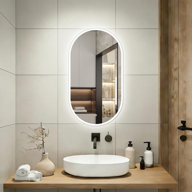 Espejo de baño LED 500 x 900 mm, ovalado, antivaho, luminosidad regulable