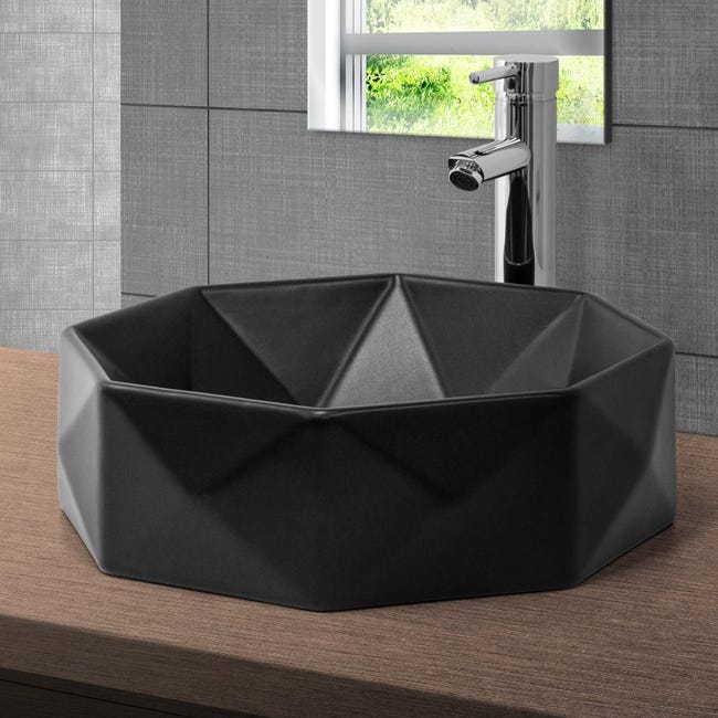 ML-Design Lavabo Da Appoggio 41x33,5x14,5 Cm In Ceramica Nera Opaca - Foto 8