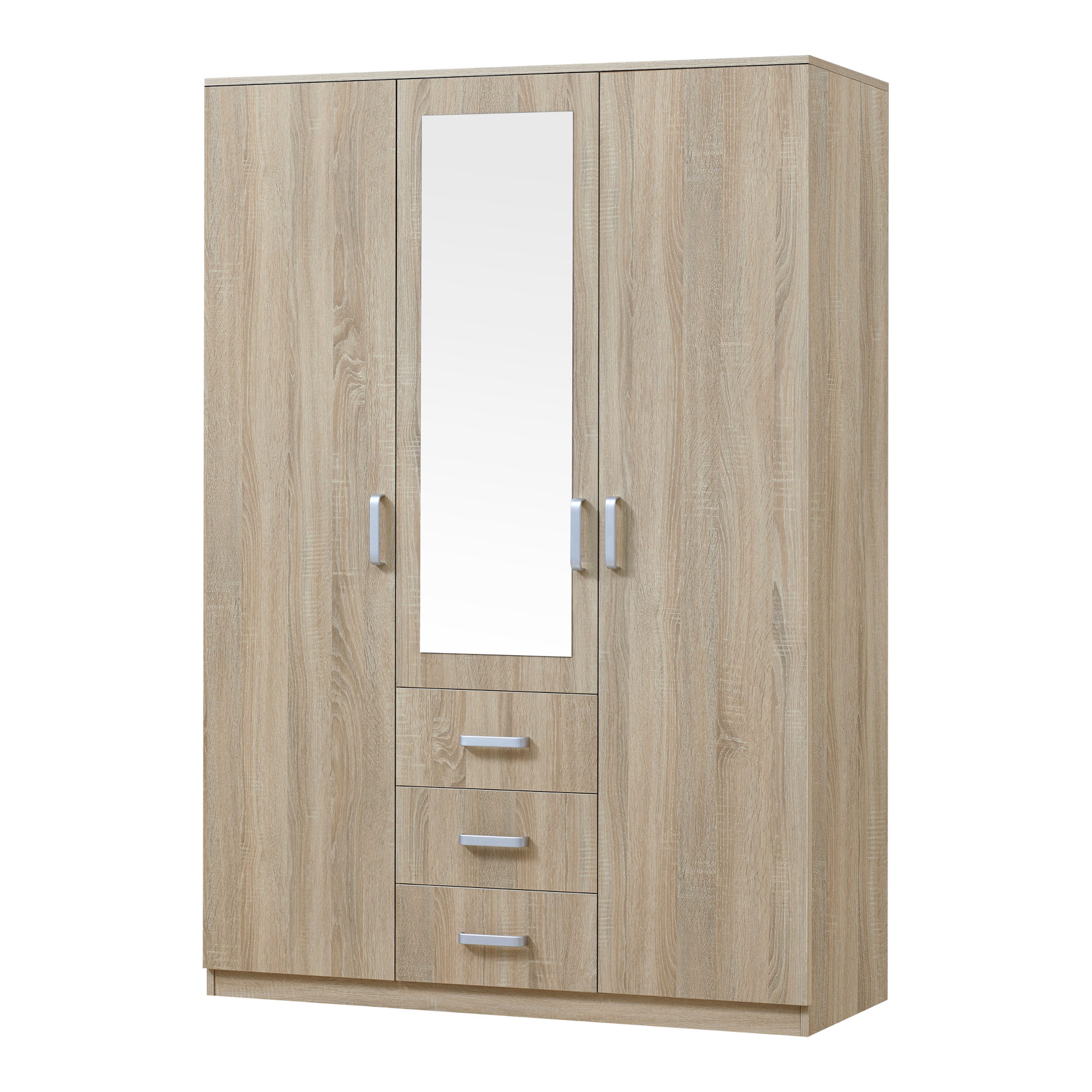 Armoire de chambre Bodolz 5 étagères 3 tiroirs + miroir MDF 176 x 120 x 52 cm effet chêne sonoma [en.casa] - 3