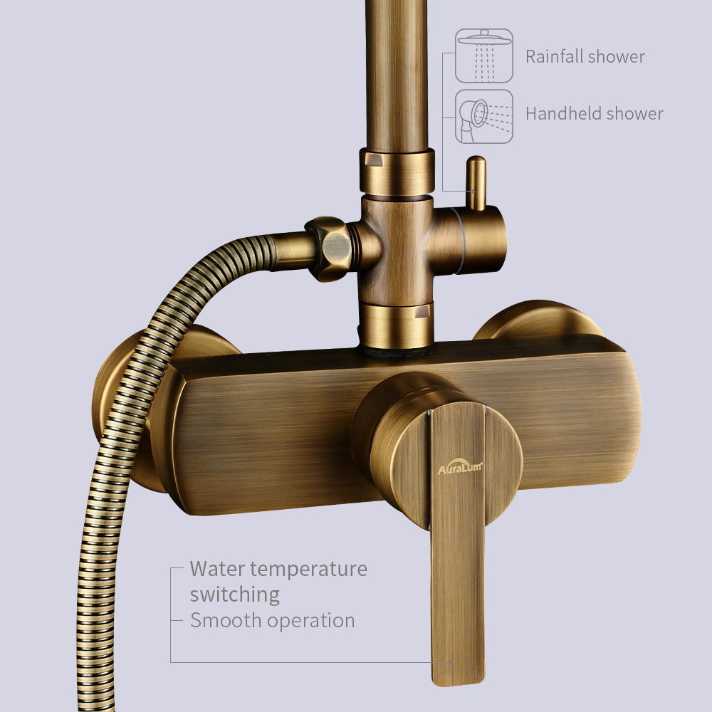 Colonne de douche en laiton Bronze Rétro,Ensemble de Douche avec Mitigeur Mécanique, Système de Douche Hauteur Réglable pour Salle de Bain - 7
