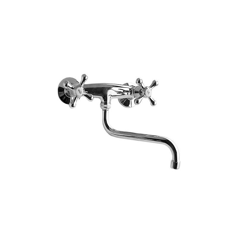 Rubinetto A Muro Vintage Per Cucina O Lavanderia - In Ottone Cromato, Stile Retrò, Per Parete