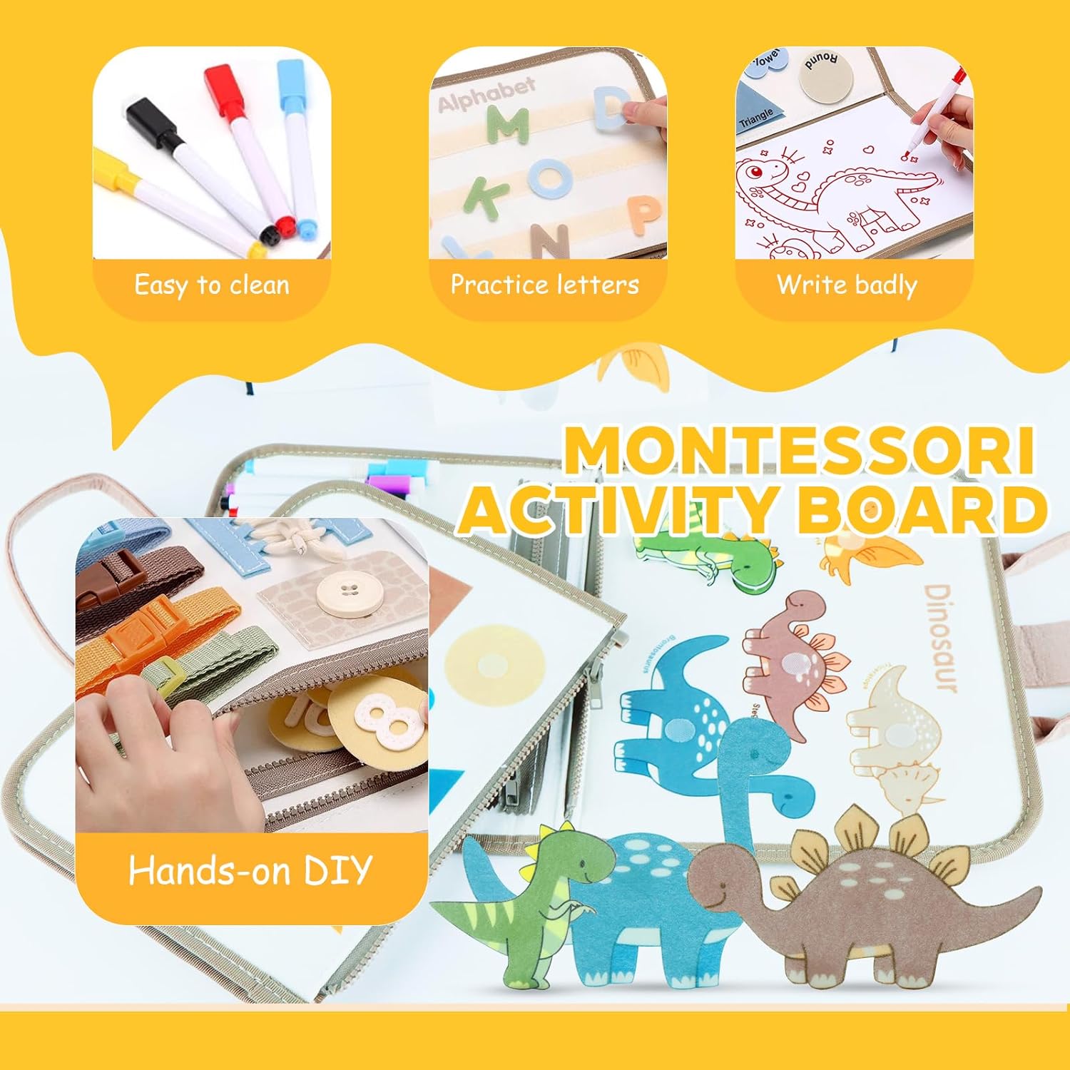 Busy Board Montessori, Jouets Sensoriels, Tableau D'activités en Feutre pour Les Enfants de 1 2 3 et 4 Ans, Puzzle Préscolaires Voyages - 5