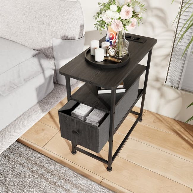 TRIFEBLE Comodino alto 126 cm con stazione di ricarica, comodino alto con libreria, comodino con 2 cassetti e contenitore aperto, tavolino per camera da letto, soggiorno, marrone rustico TRIFEBLE Comodino alto 126 cm con stazione di ricarica, comodino alto con libreria, comodino con 2 cassetti e contenitore aperto, tavolino per camera da letto, soggiorno, marrone rustico