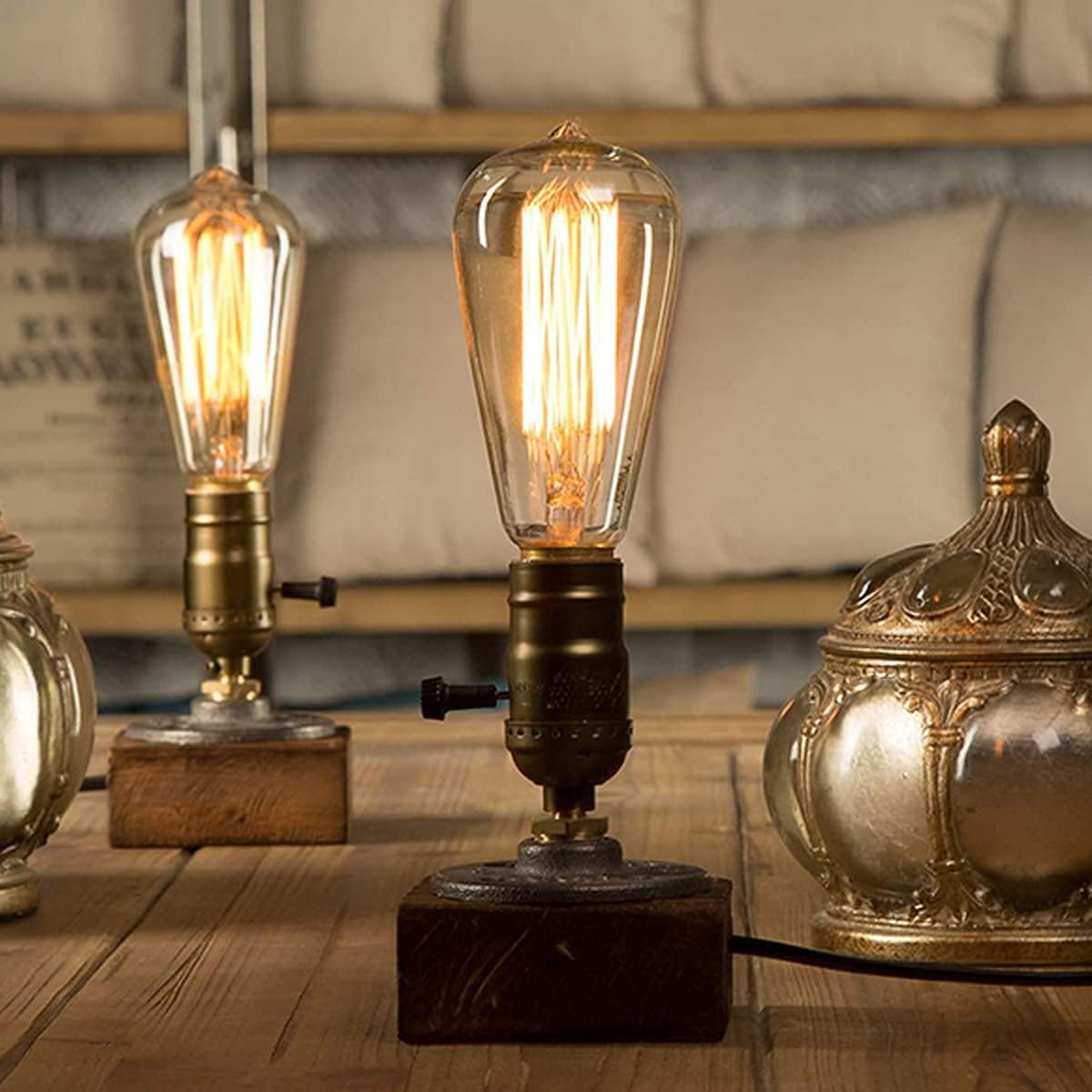 Ampoule à incandescence vintage Edison E27 à filament 40 W ST64, style industriel rétro, blanc chaud, décorative, lot de 3 - 5