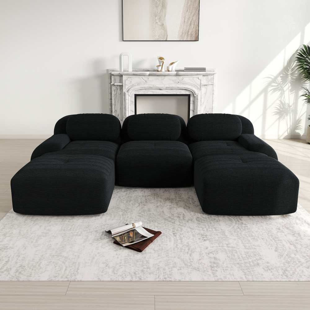 Modułowa sofa w kształcie litery U z najwyższej jakości tkaniny sztruksowej, nie wymaga montażu, antypoślizgowa, przyjazna dla zwierząt
