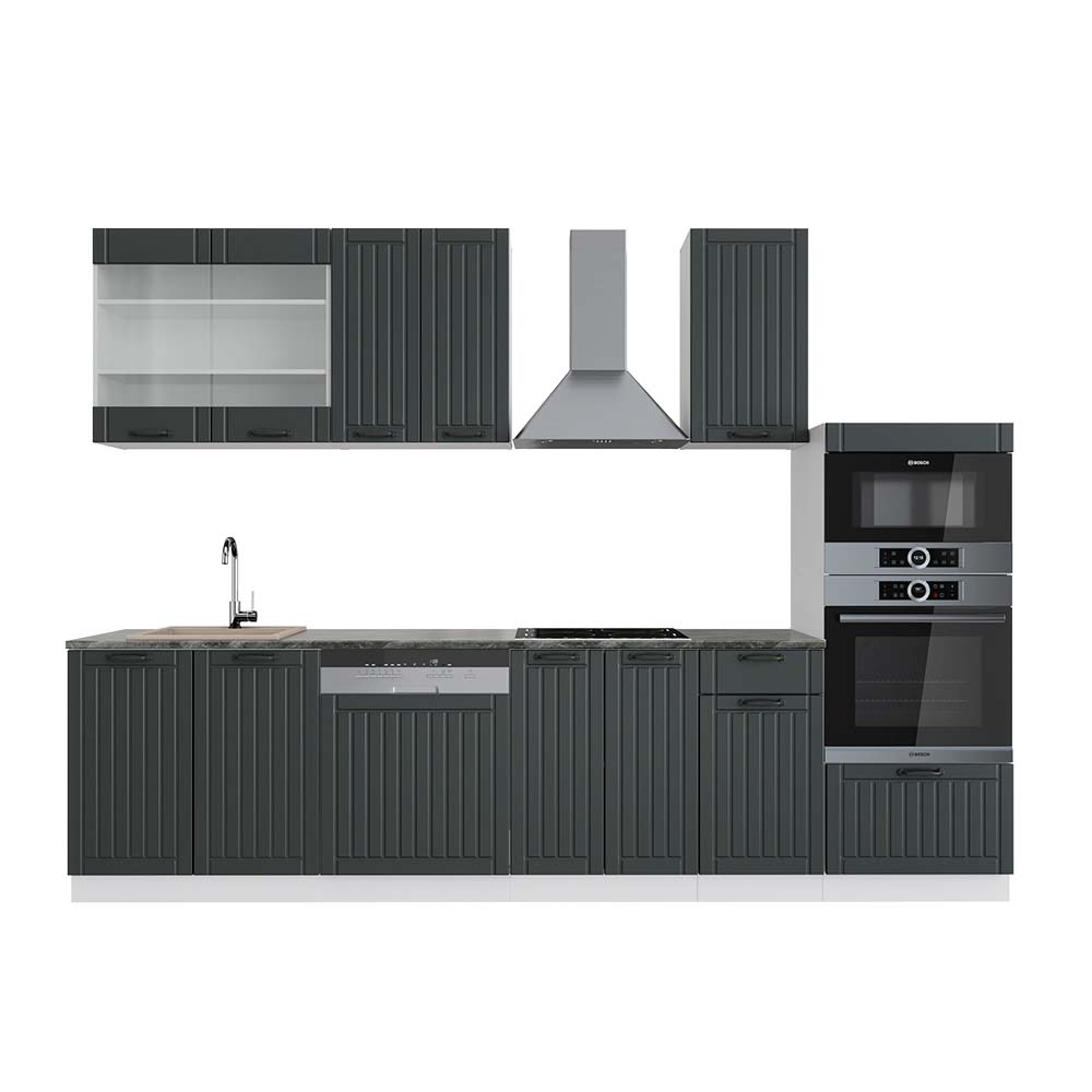 Vicco Cuisine Fame-Line, Blanc cottage/anthracite, 300cm , PT Marbre