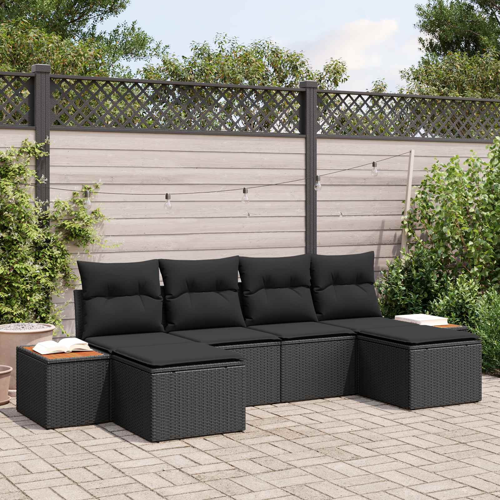 Zestaw Sof na Ogród z poduszką 6 pcs Czarny Rattan poli vidaXL