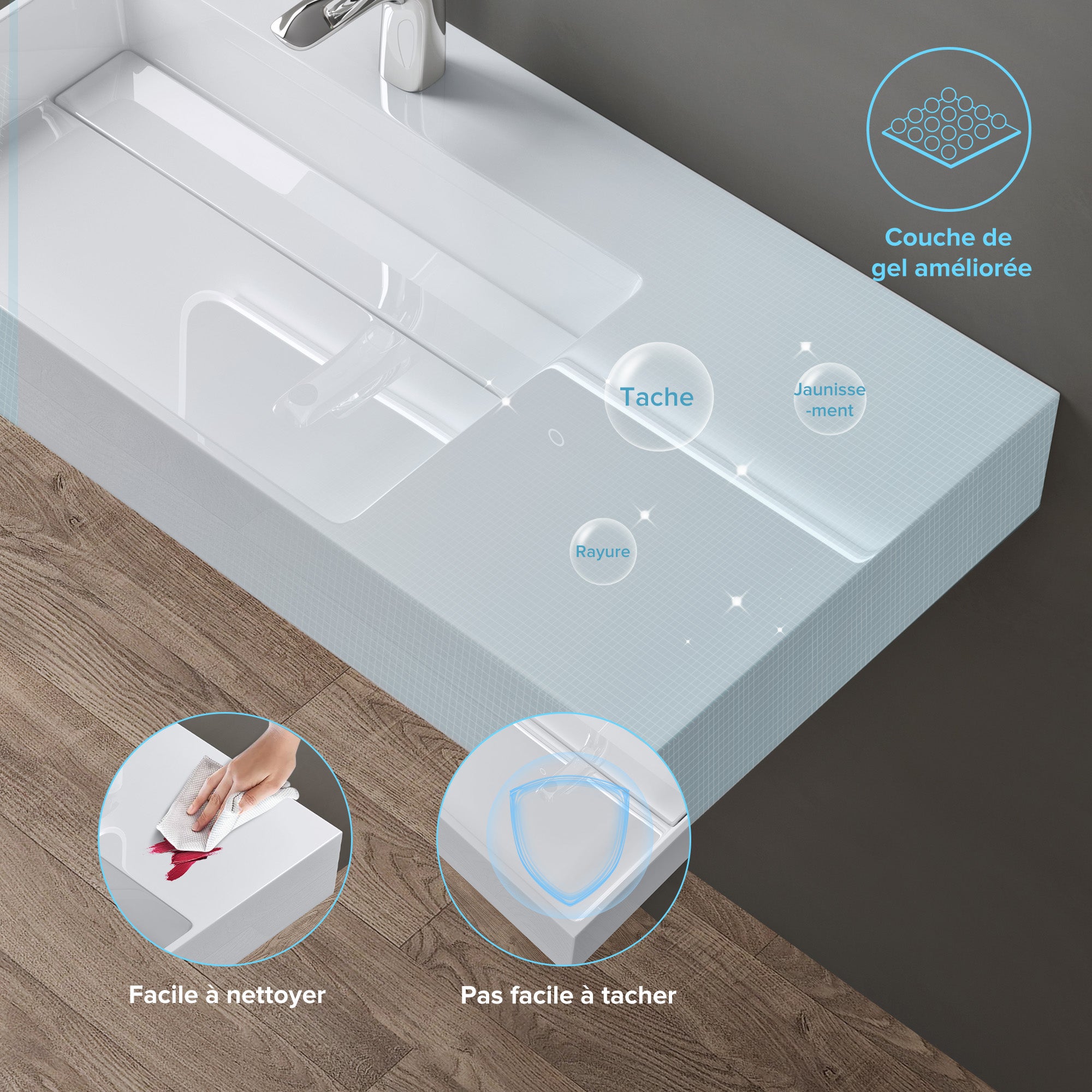 doporro Lavabo Suspendu Blanc 100cm Vasque à Poser Lave Mains Rectangulaire de Qualité pour Salle de Bain 100x48x13cm Colossum12-L - 5
