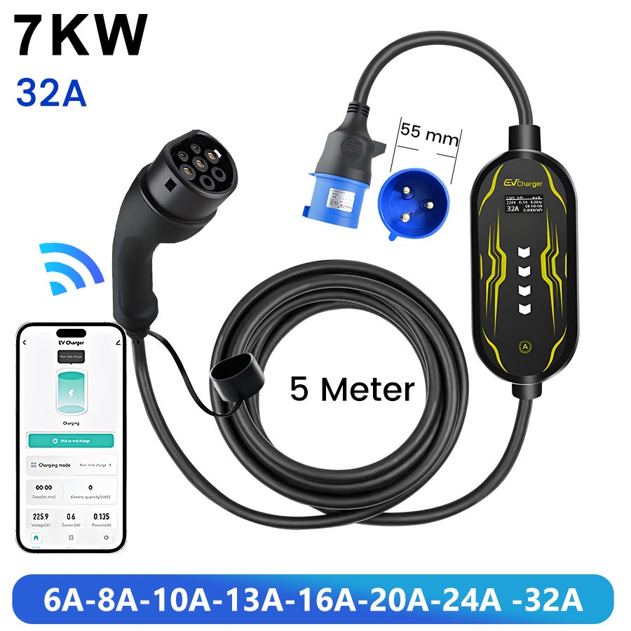 BENY EV Chargeur Type2 Station De Recharge 1 Phase Smart 32A 7.4kw IP65