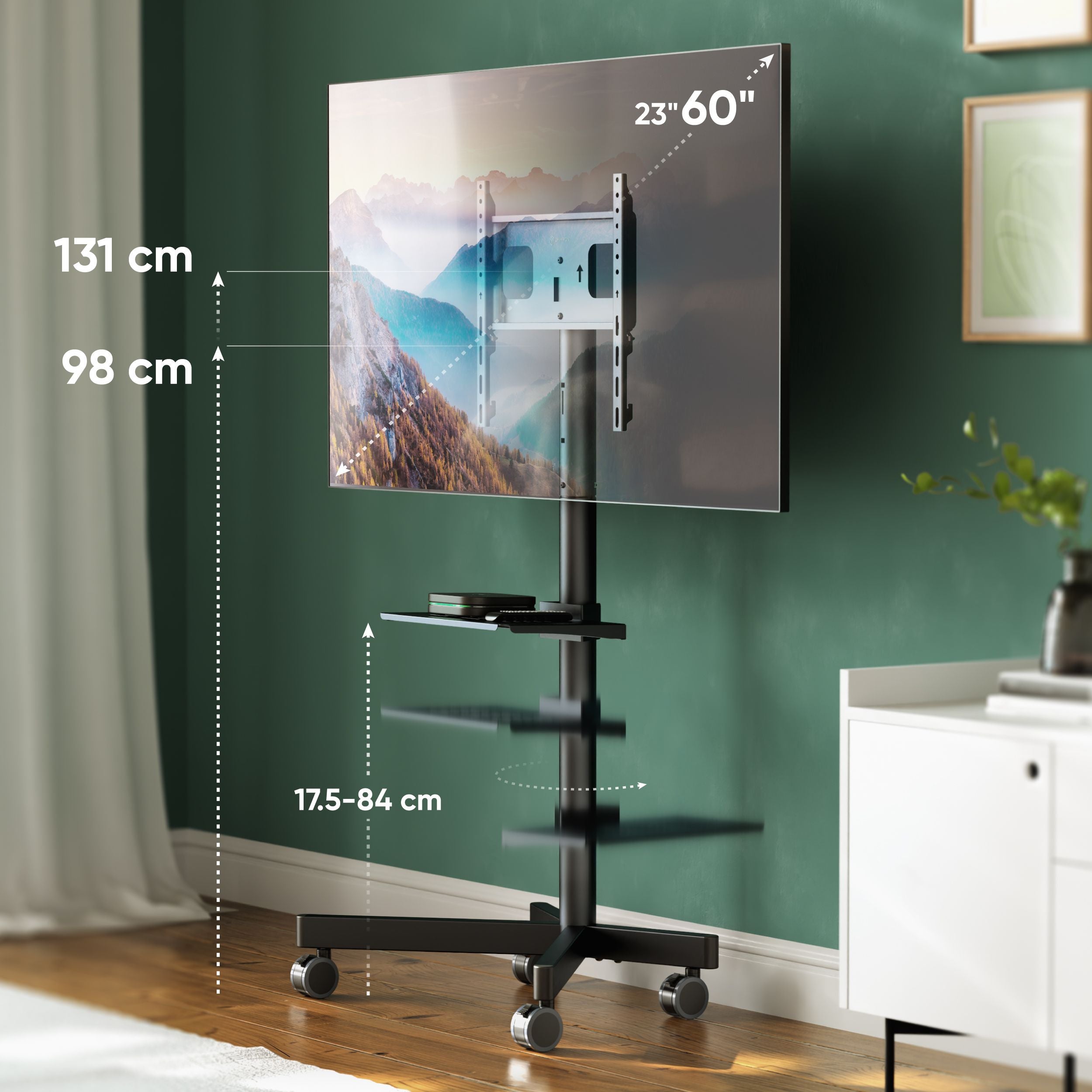 ONKRON Pied TV Universel Roulettes pour Ecran 23-60 Pouces, Support TV jusqu'à 40 kg Mobile sur Pied Max VESA 400x400 / Hauteur Réglable TS1137-B Noir - 3