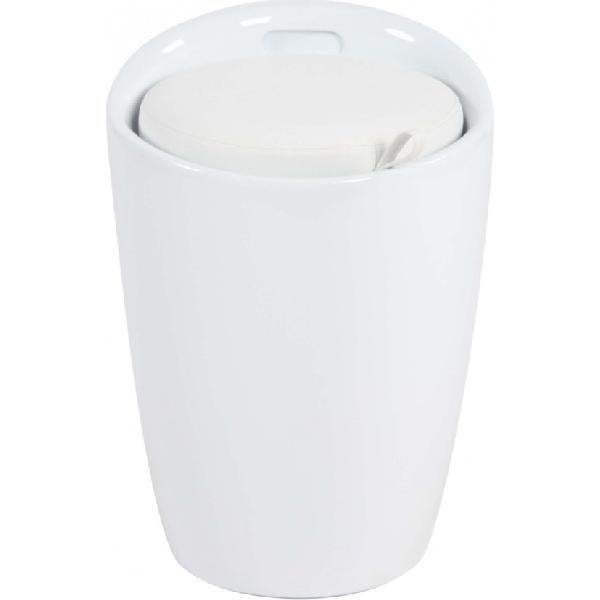 DecHome Pouf Contenitore Tondo in Plastica con Cuscino 36x50 cm colore Bianco - 4