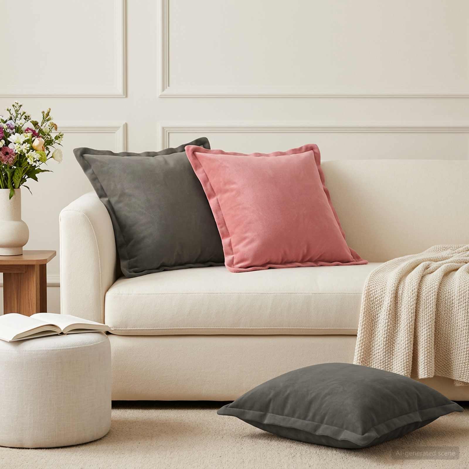 Coussin de jeté 6 pc HOUTEN Rose 45 x 45 cm Velours | Leroy Merlin