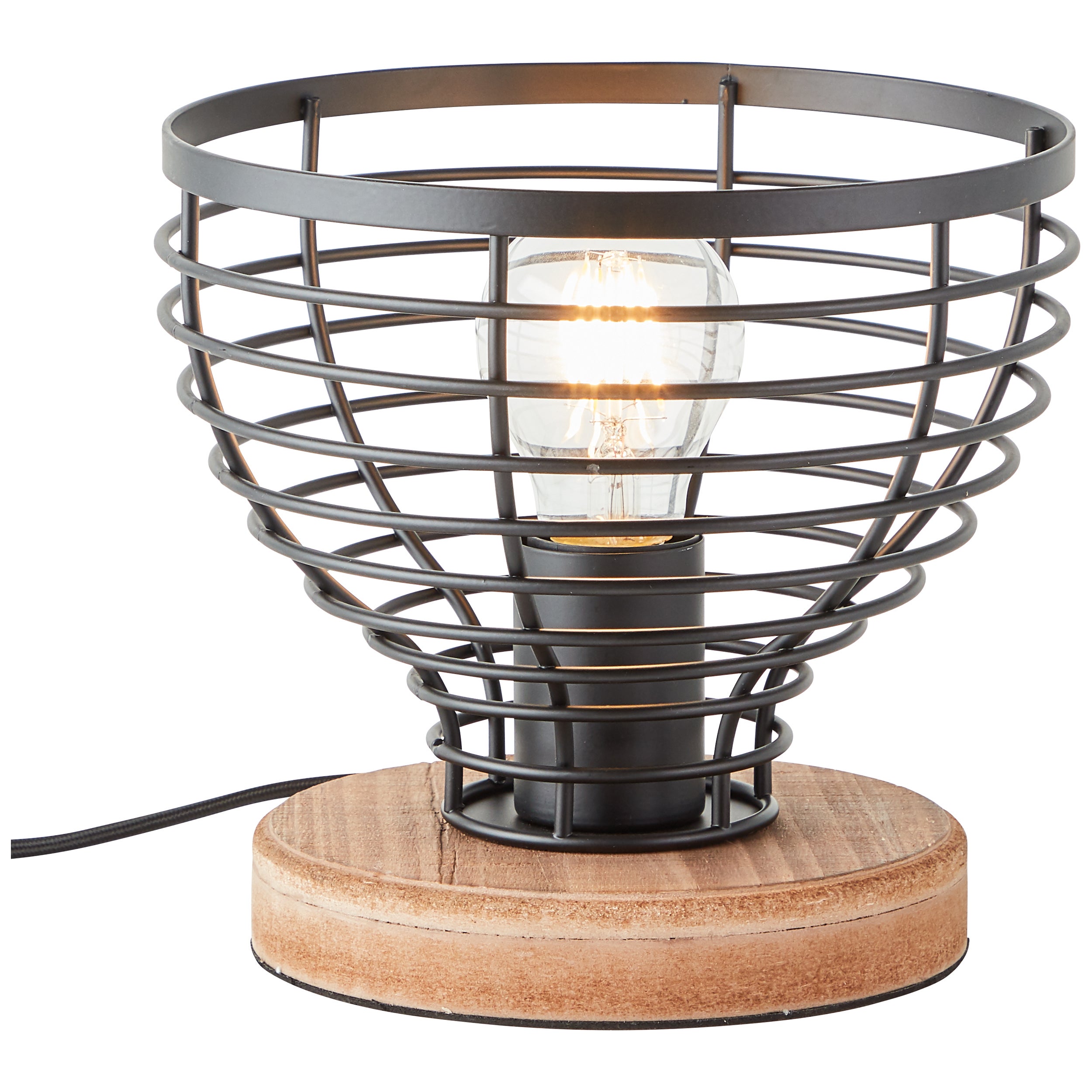 Brilliant Avia lampa stołowa 20cm czarny/drewno, metal/drewno, 1x A60, , 52W