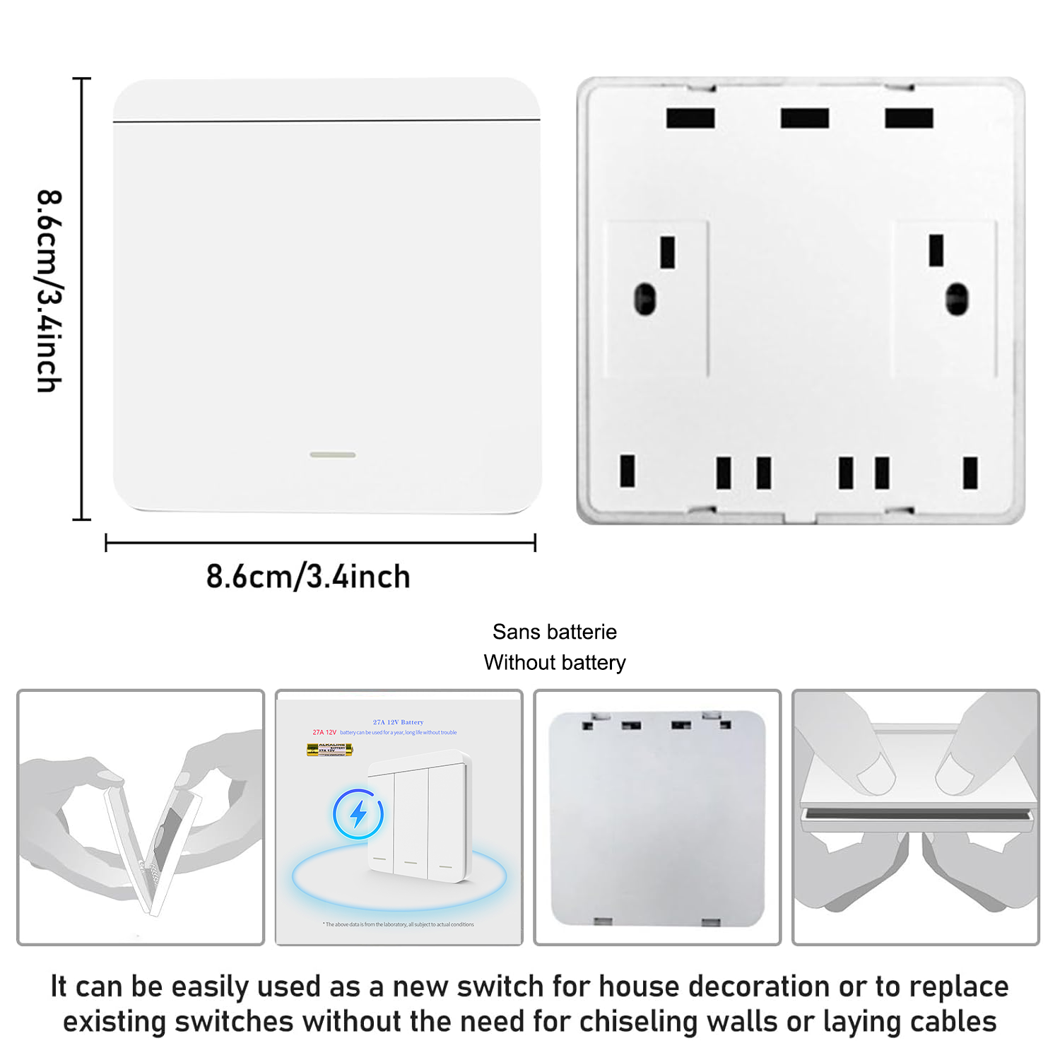 Interrupteur sans fil avec récepteur, 433 MHz, AC85-265 V, interrupteur va-et-vient sans fil, interrupteur d'éclairage sans fil, aucun câblage requis - 6