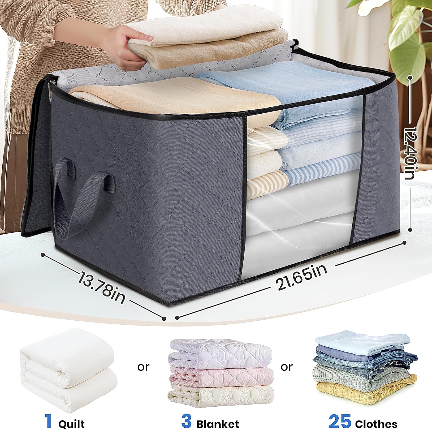 6 Contenitori Sottoletto Pieghevoli Con Finestra Trasparente – Borse Organizer 90L Per Vestiti, Coperte E Biancheria – Tessuto Non Tessuto - 2