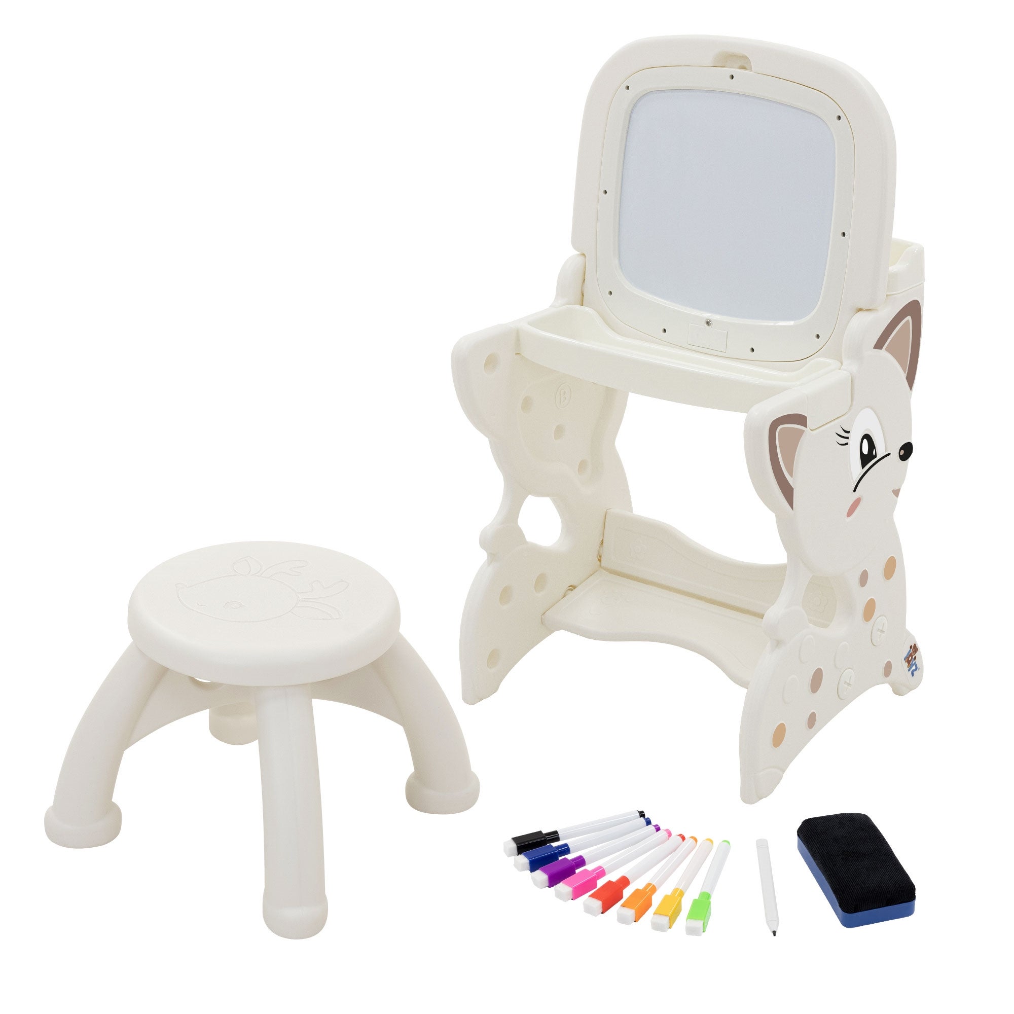 Joyz 3w1 brązowy stół aktywnościowy dla dzieci tablica LCD magnetyczna suchoscieralna sztaluga krzesło zestaw edukacyjny do rysowania i malowania