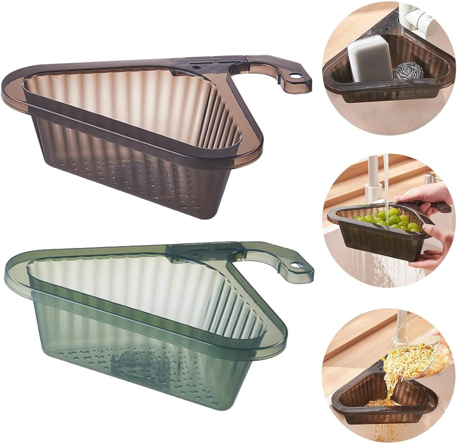 Zestaw 2 koszyków odpływowych do zlewu kuchennego, wiszące koszyki trójkątne, sitko do odpływu zlewu, do zawieszenia nad kranem