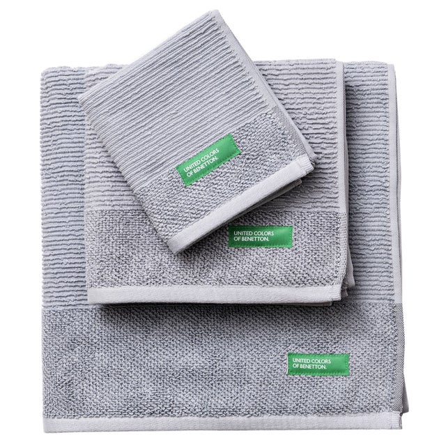 BENETTON Set 3PCS Toallas de Baño en Gris de Algodón