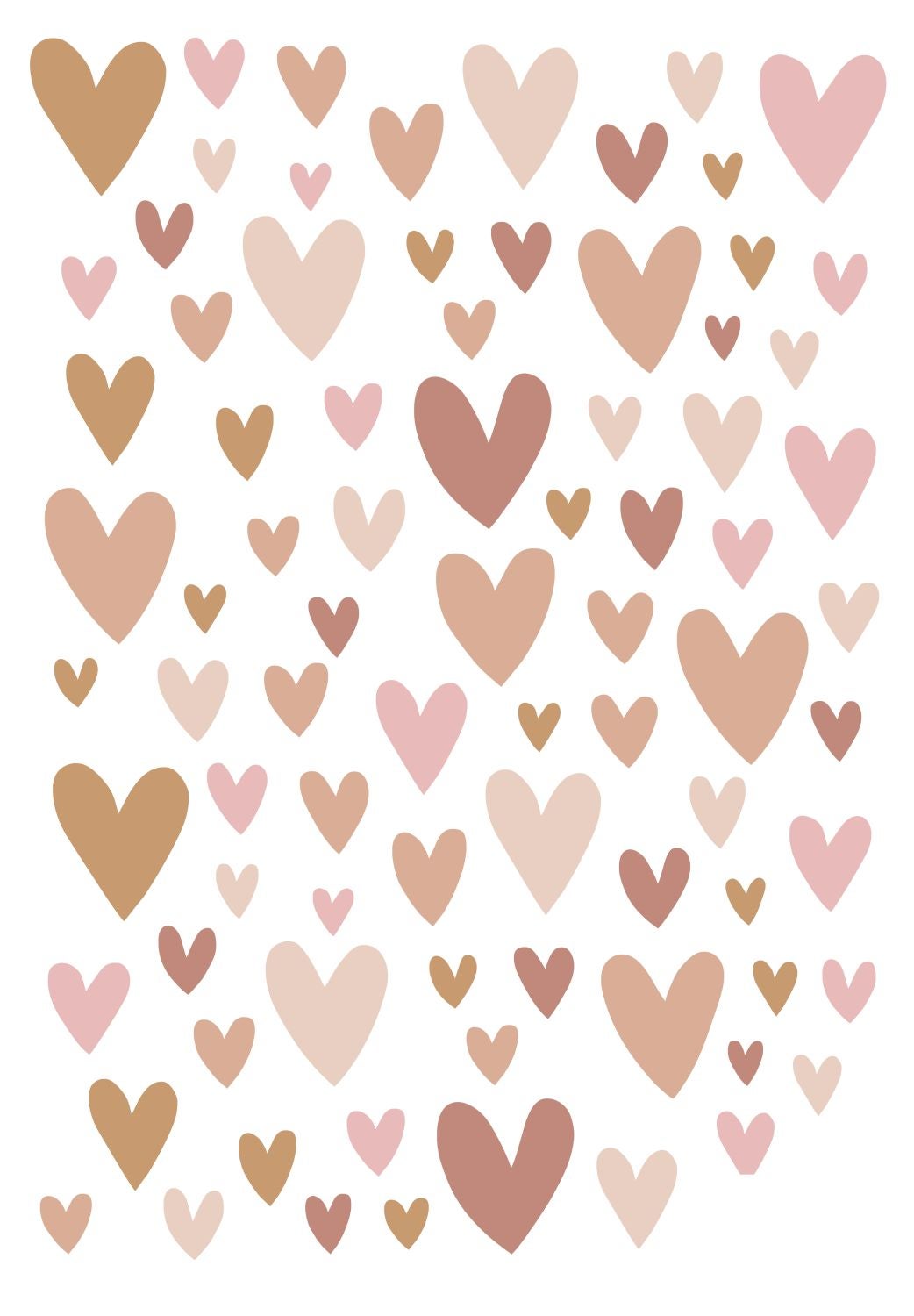 Mural decorativo autoadhesivo corazones rojo barro cocido, rosa y beige - 33 cm x 47,5 cm - estahome