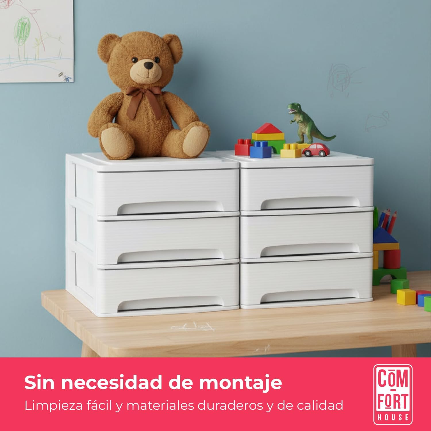 COM-FORT HOUSE | Cajonera Apilable de Plástico | Modelo Lineas | Color Blanco| Modelo de 3 Cajones | Cajones de Almacenamiento Modular - 6