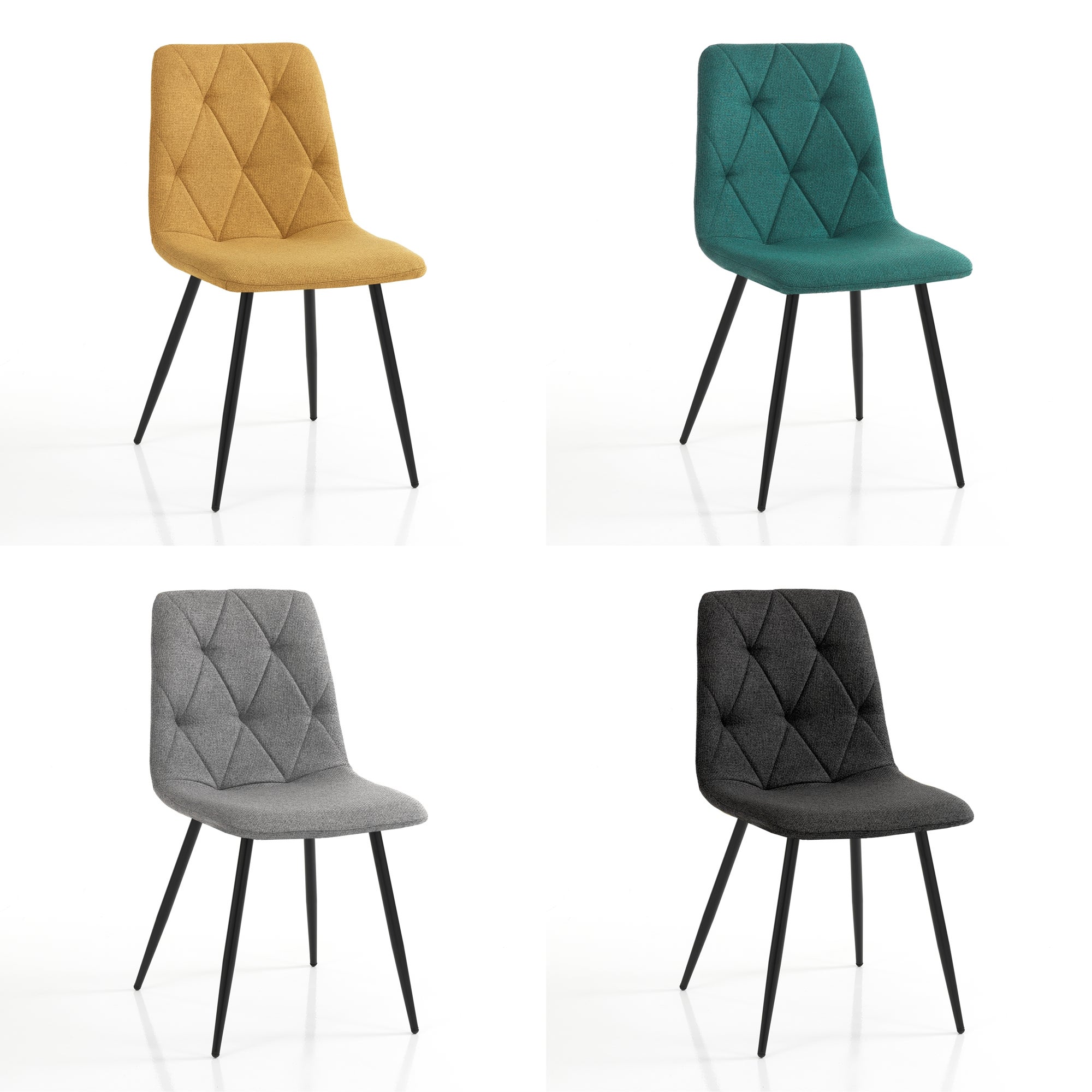 Zestaw 4 krzeseł MESH COLORS – tkanina żółta, zielona, szara, czarna, metal czarny