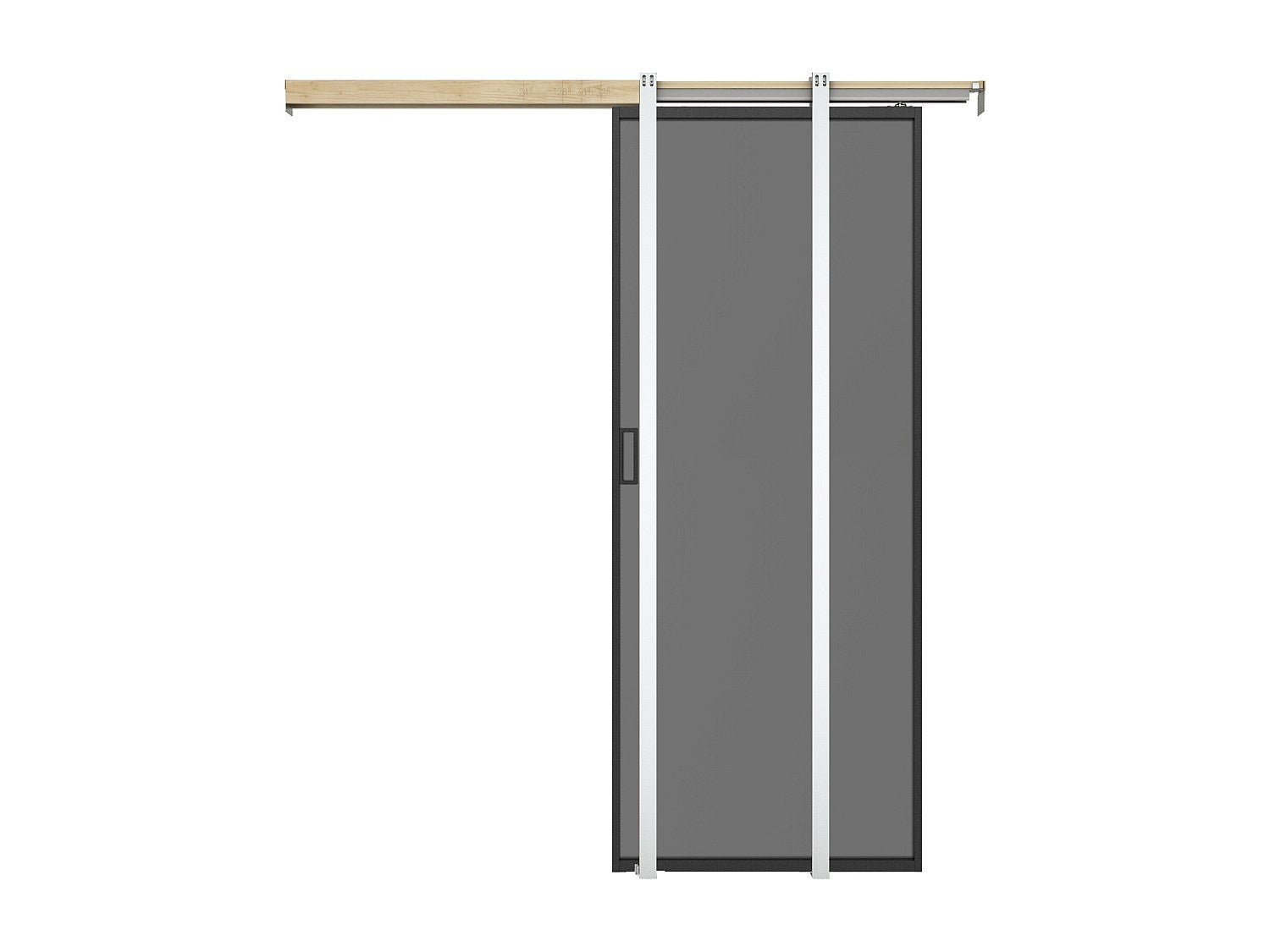 Drzwi przesuwne chowane w ścianie - aluminium i dymione szkło hartowane - wys. 205 x szer. 83 cm - LINCI II