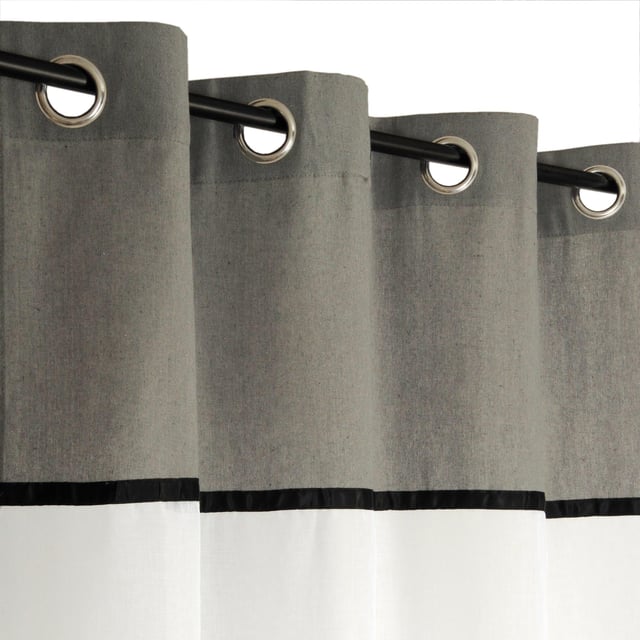 Rideau Voilage Etamine, Parment uni dans le haut, à œillets 140x240cm prêt à poser, gris.