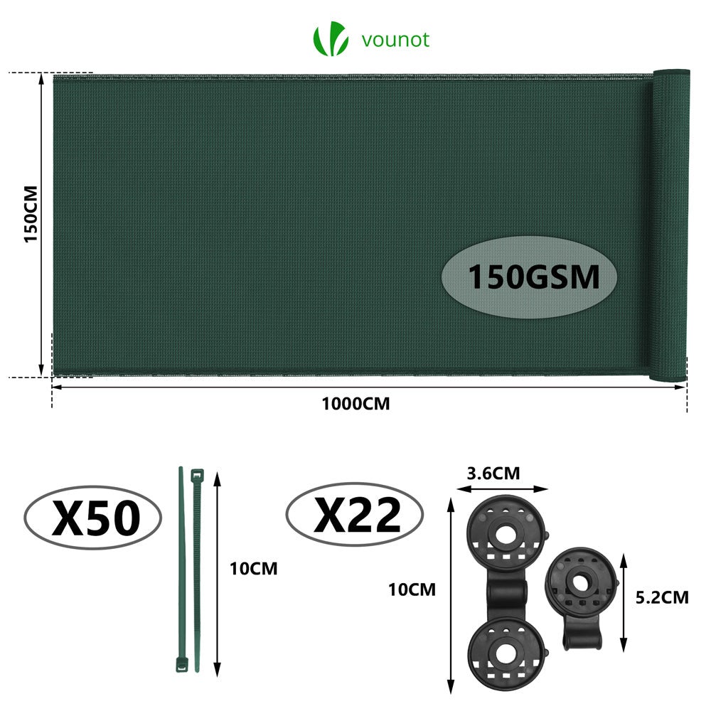 Brise vue occultant en HDPE 150g/m² 1.5x10m avec attaches de fixation vert VOUNOT® - 2