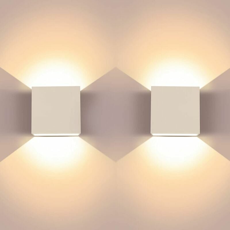 Zestaw 2 kinkietów LED 6 W, nowoczesny kwadratowy kinkiet aluminiowy świecący w górę i w dół, barwa ciepła biała 3000 K, do salonu