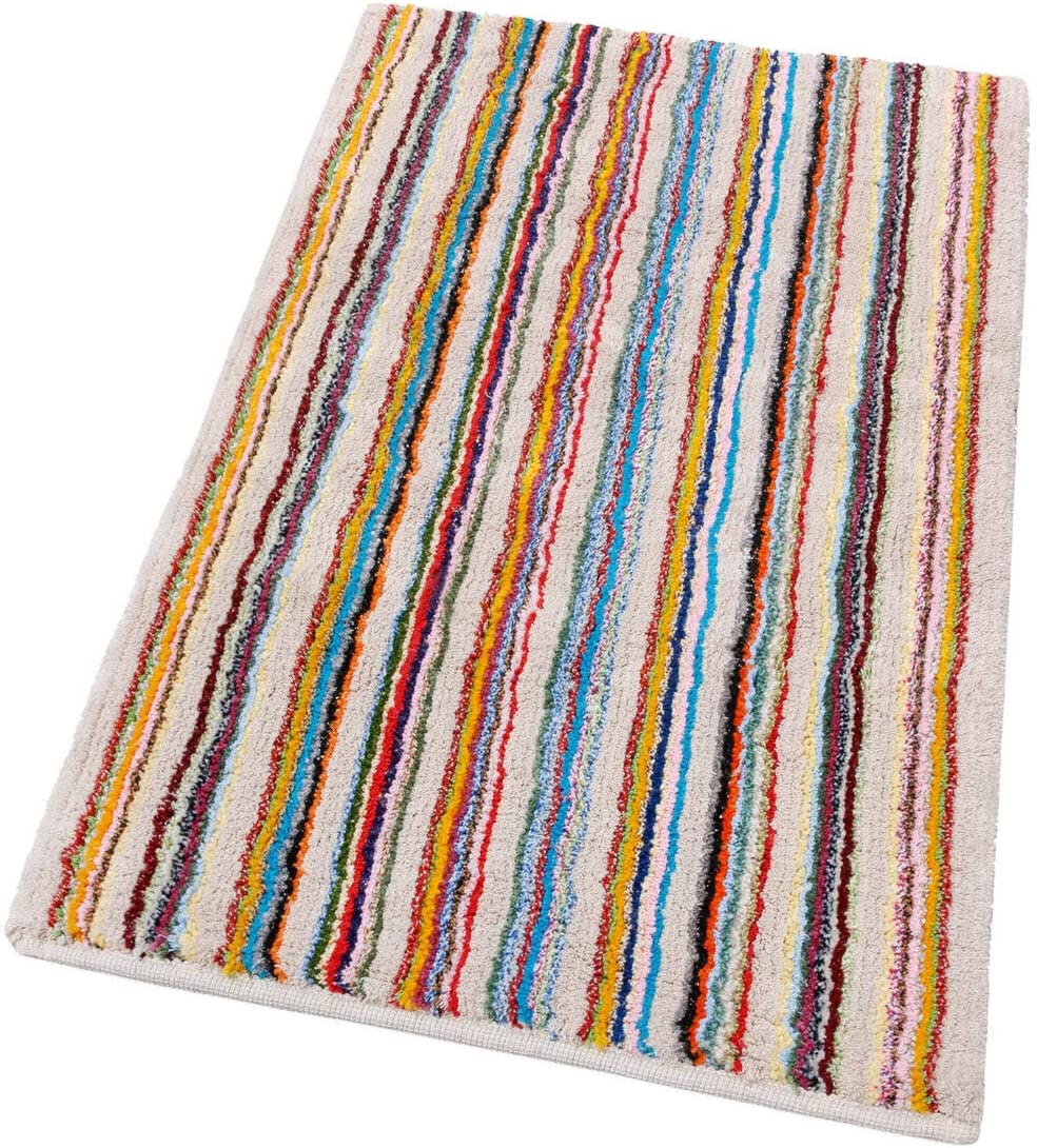Czysty Bawełniany Dywanik w Paski do łazienki Lub Sypialni 55x120 cm Nadający Się do Prania Beżowy
