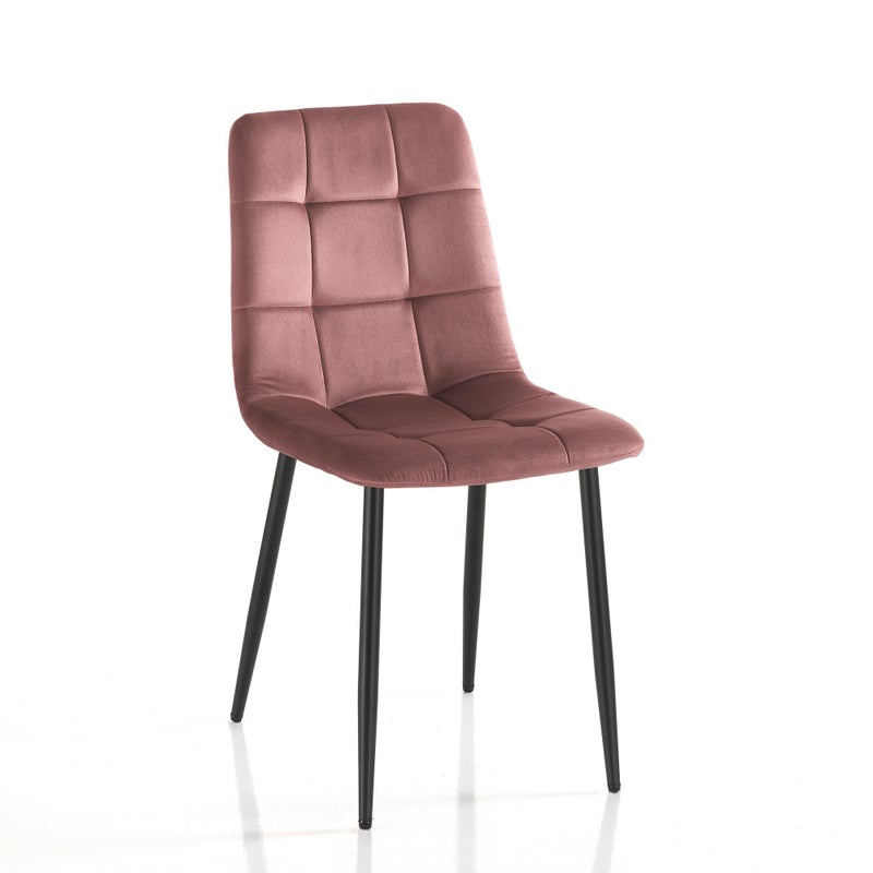 Zestaw 4 krzeseł FAFFY PINK – różowy aksamit, czarny metal, regulowana nóżka