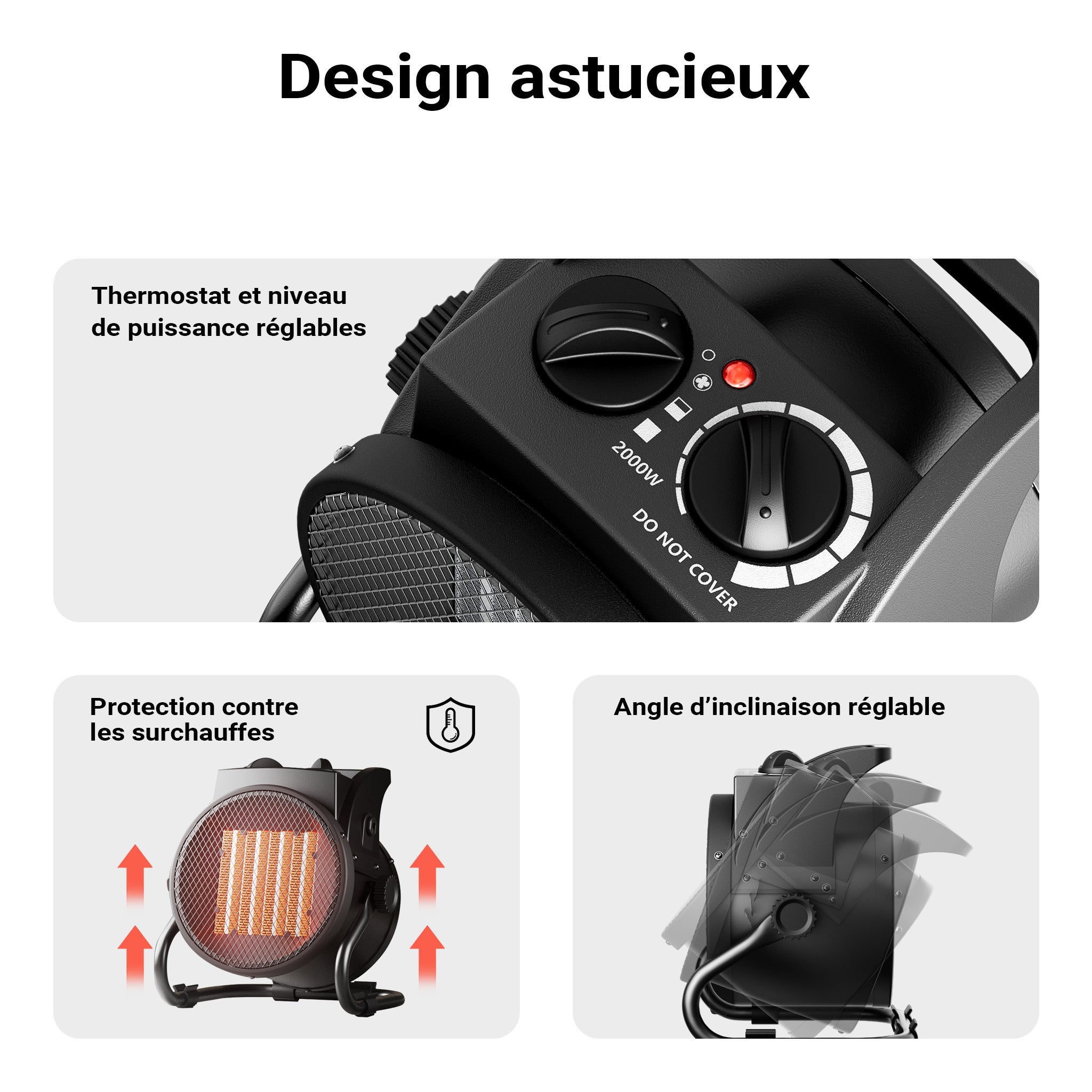 Wiltec Chauffage infrarouge Céramique 3kW 3000W Thermostat Radiateur 3 niveaux Réchauffement 40m² Salon Garage Cave Atelier - 5