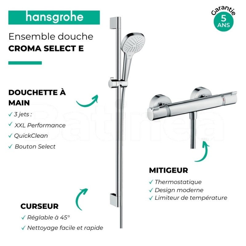 Mitigeur thermostatique avec ensemble douche Hansgrohe Croma Select E - 3